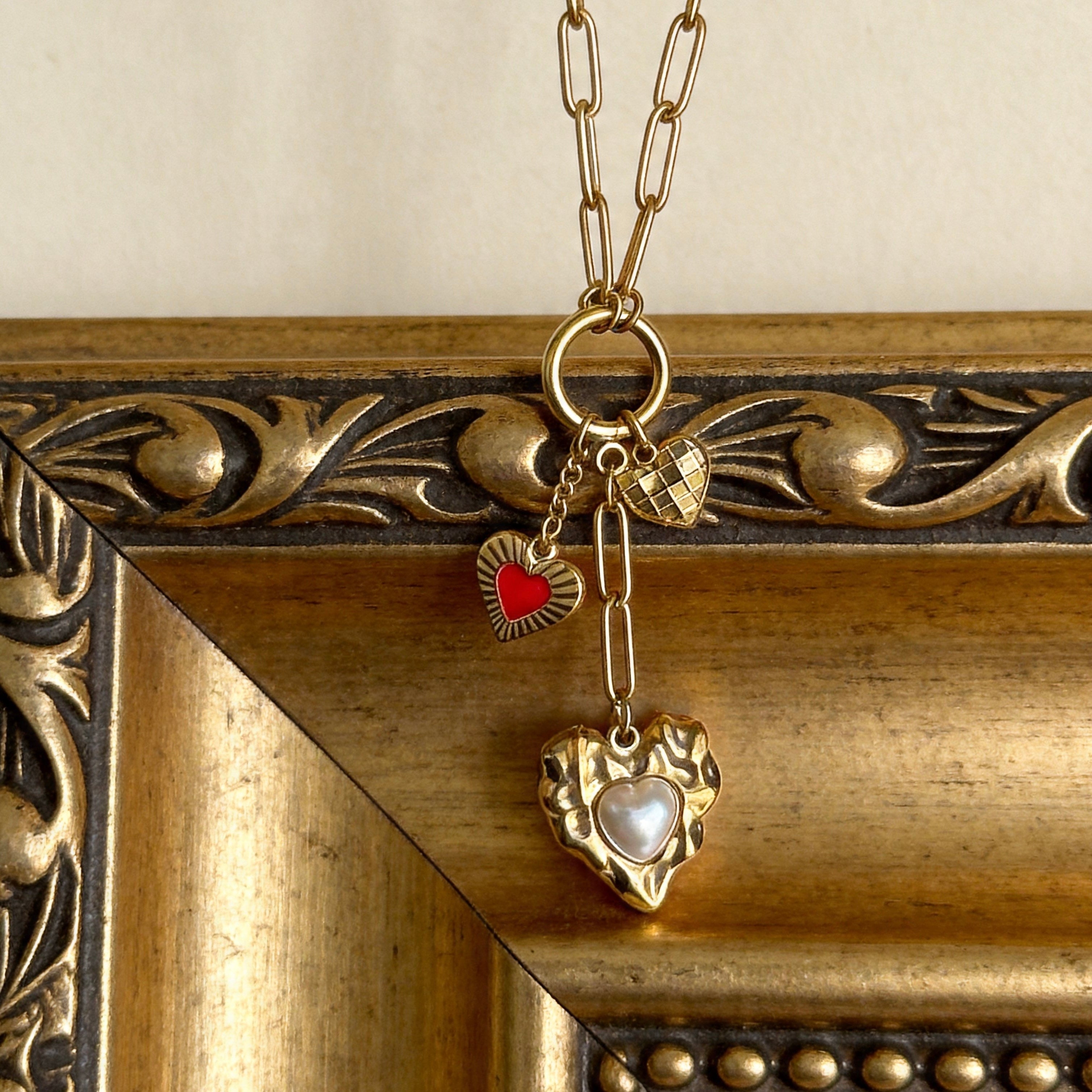 Gold Multi Heart Charm Necklace