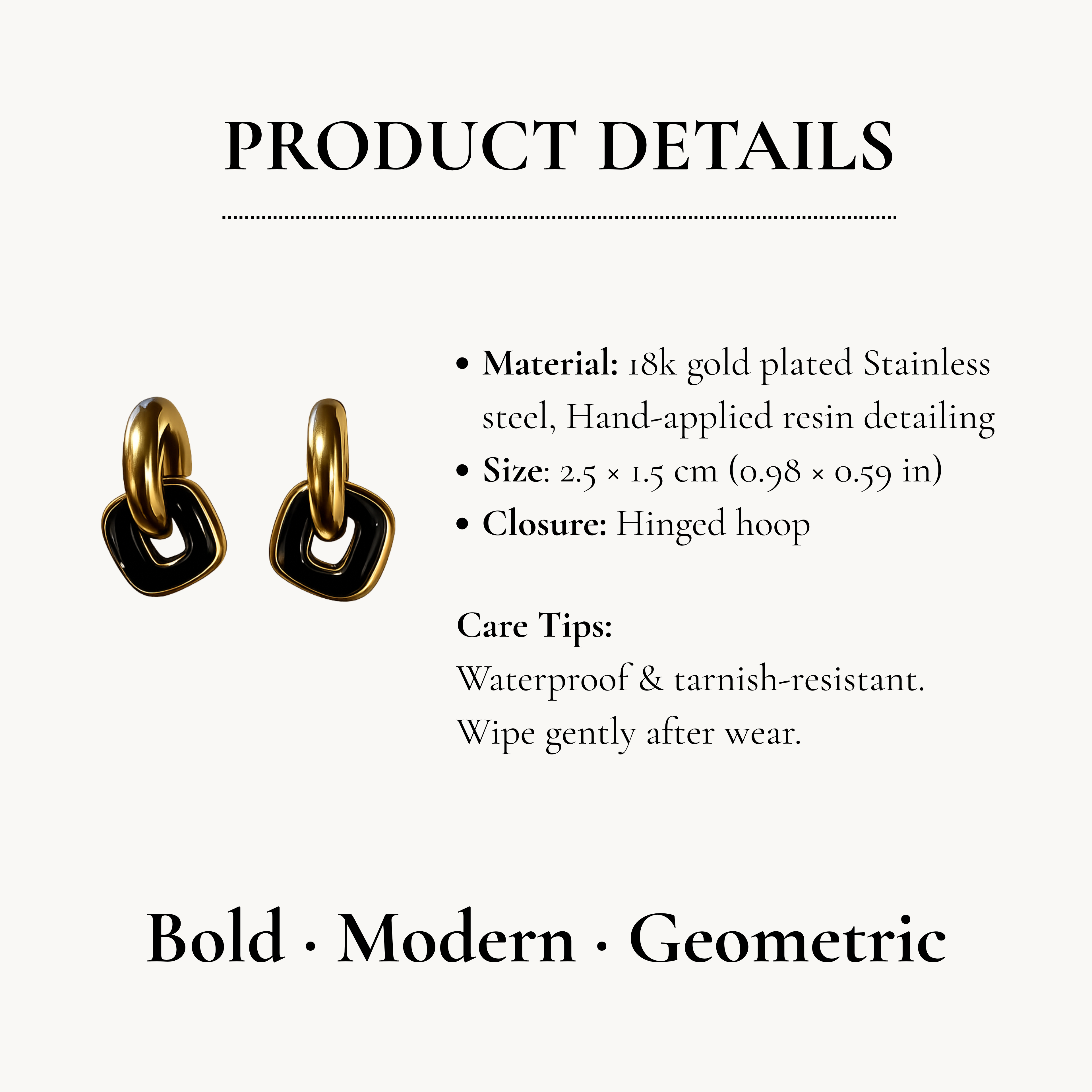 Gold & Black Linked Hoop Earrings
