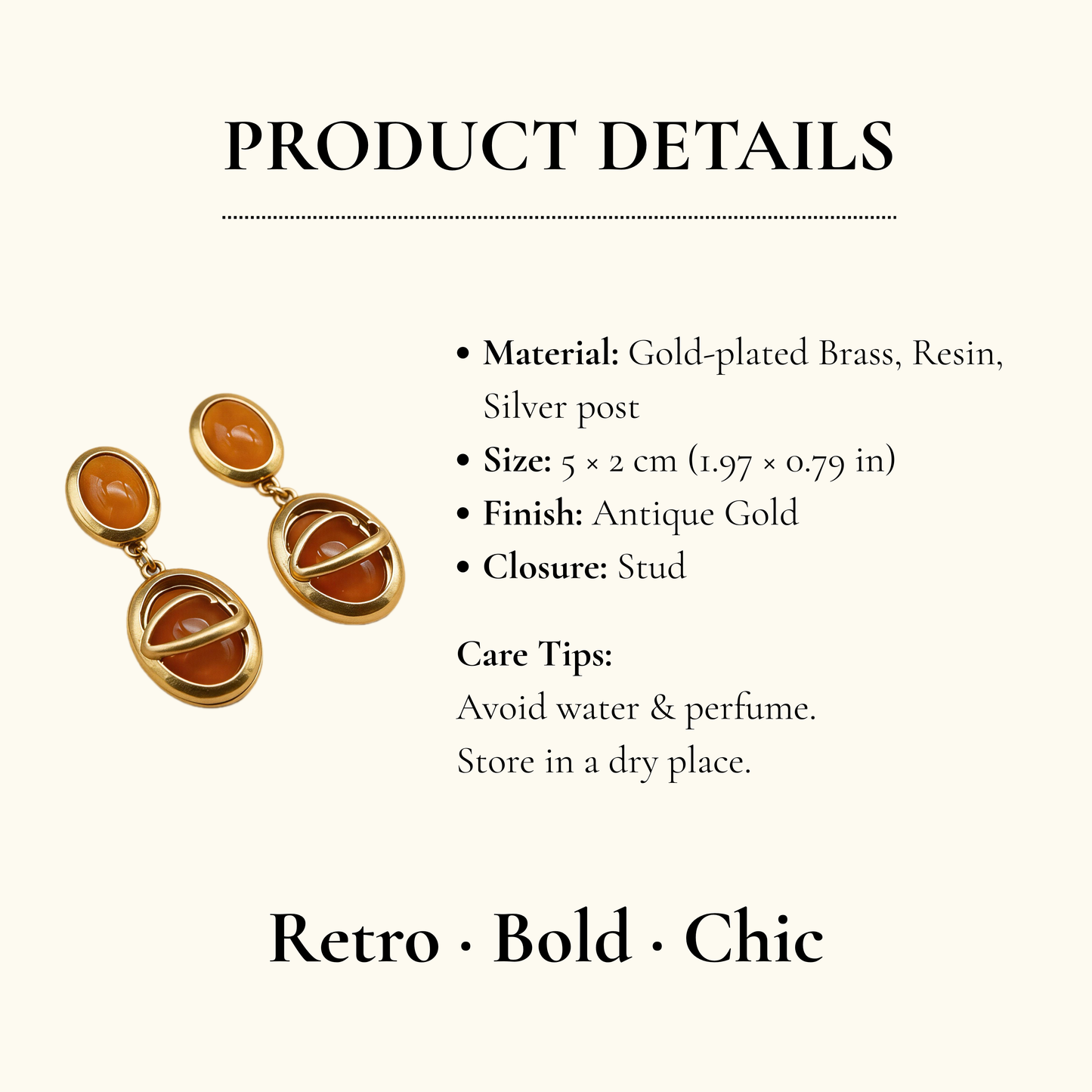 Vintage Gold Amber Drop Earrings