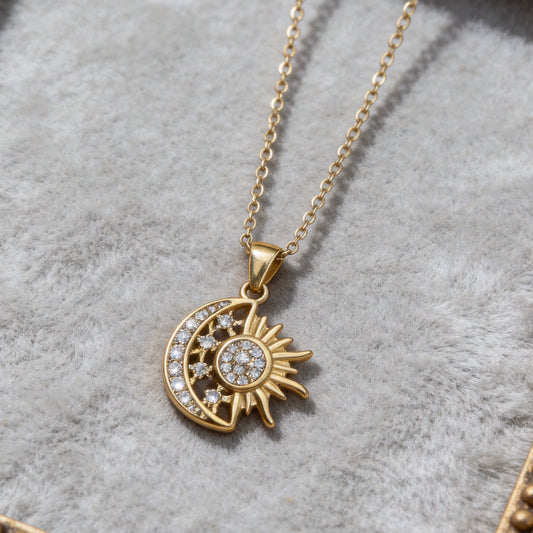 Sun & Moon Crystal Pendant Necklace