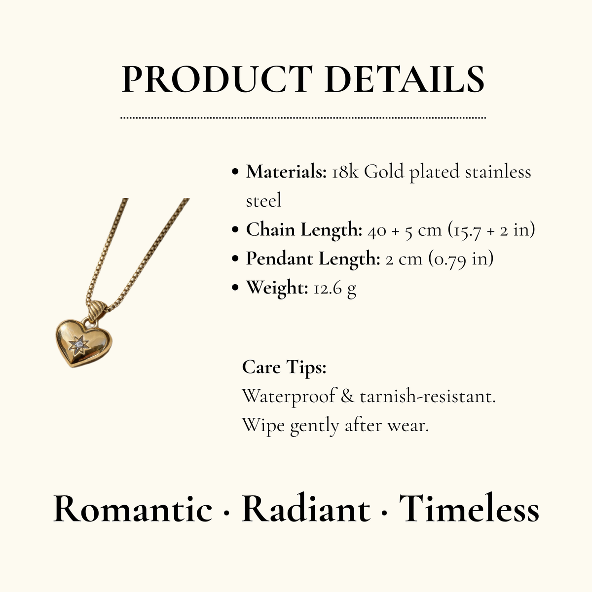 Crystal Heart Gold Pendant Necklace