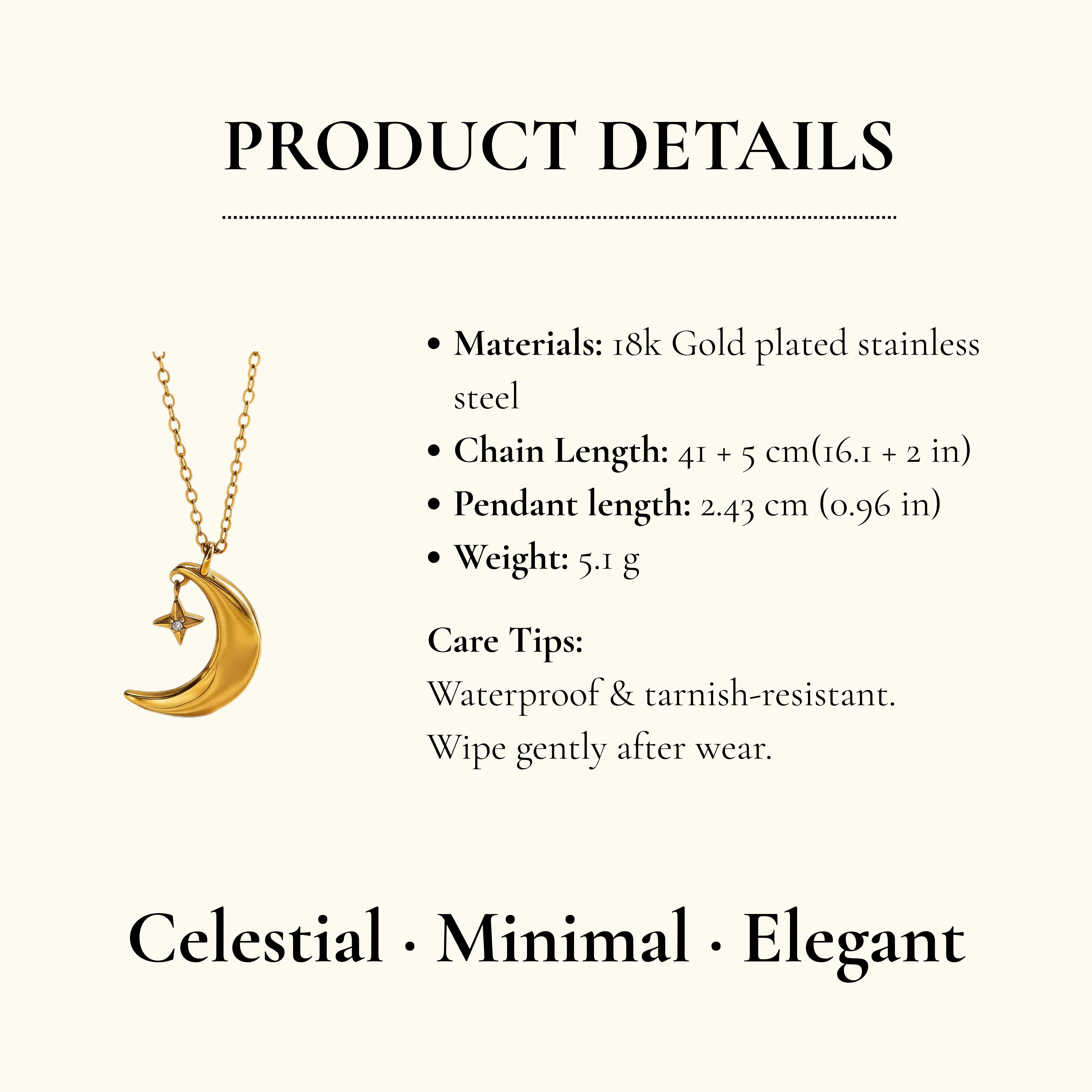 Crescent Moon Star Pendant Necklace