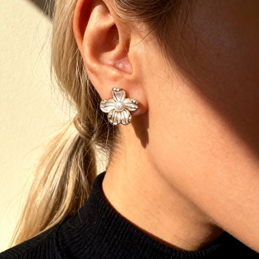 Floral Pearl Stud Earrings