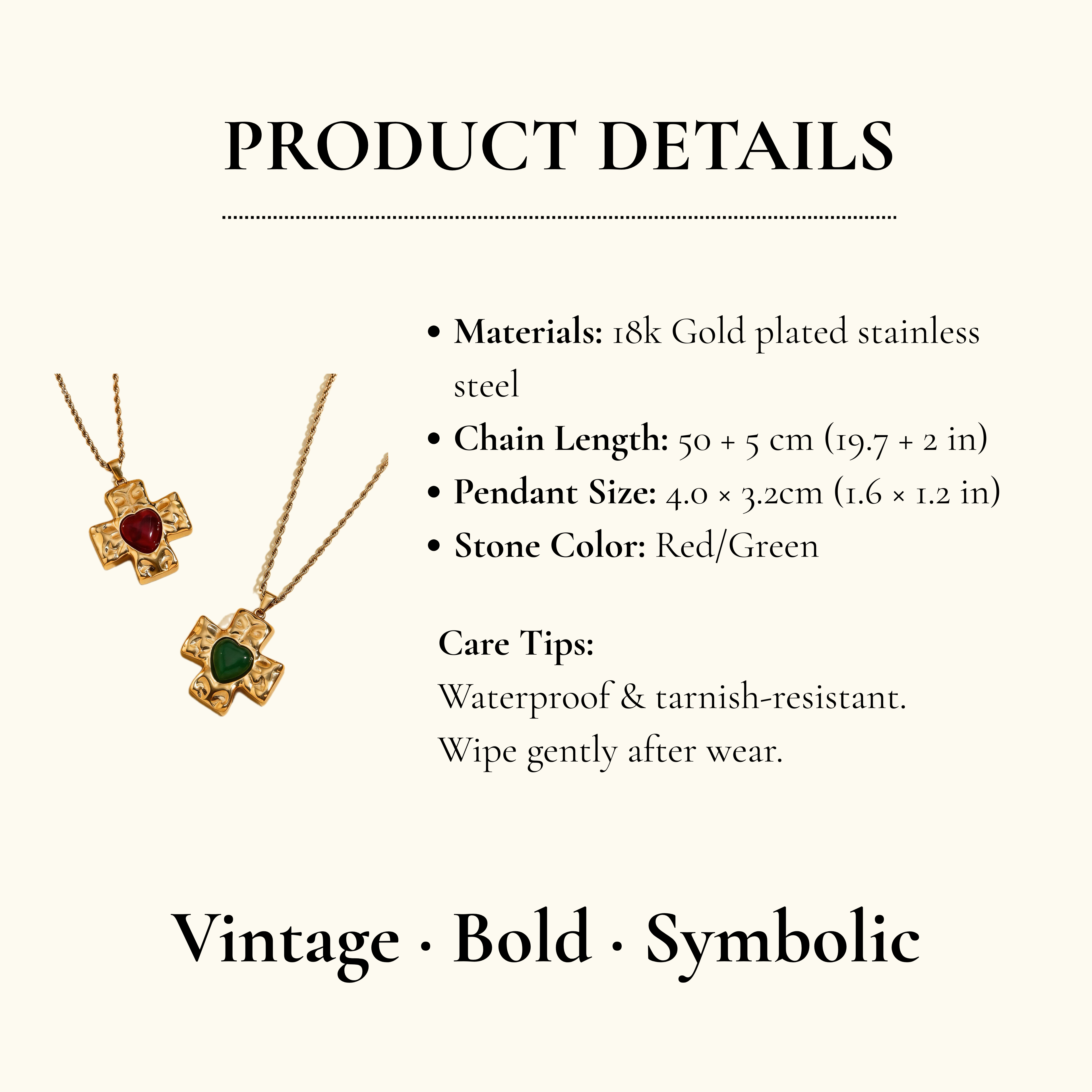 Red Heart Cross Pendant Necklace