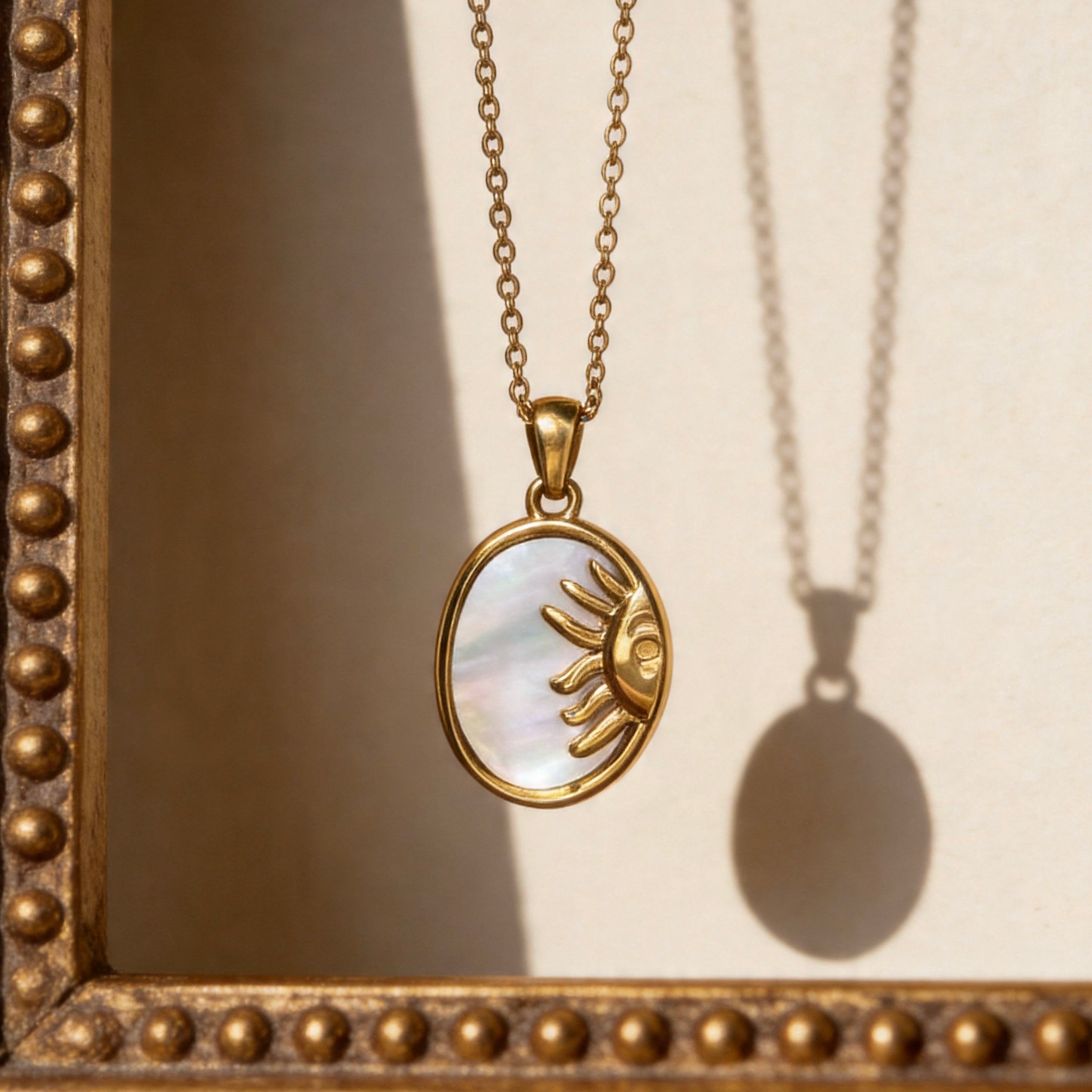 Solar Eye Mother-of-Pearl Pendant Necklace