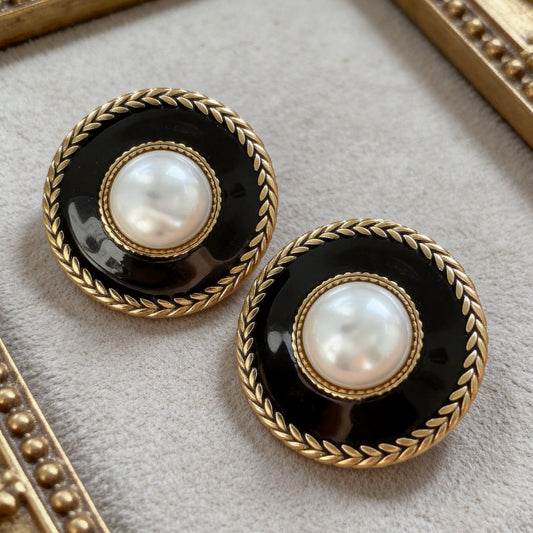 Vintage Black Pearl Earrings