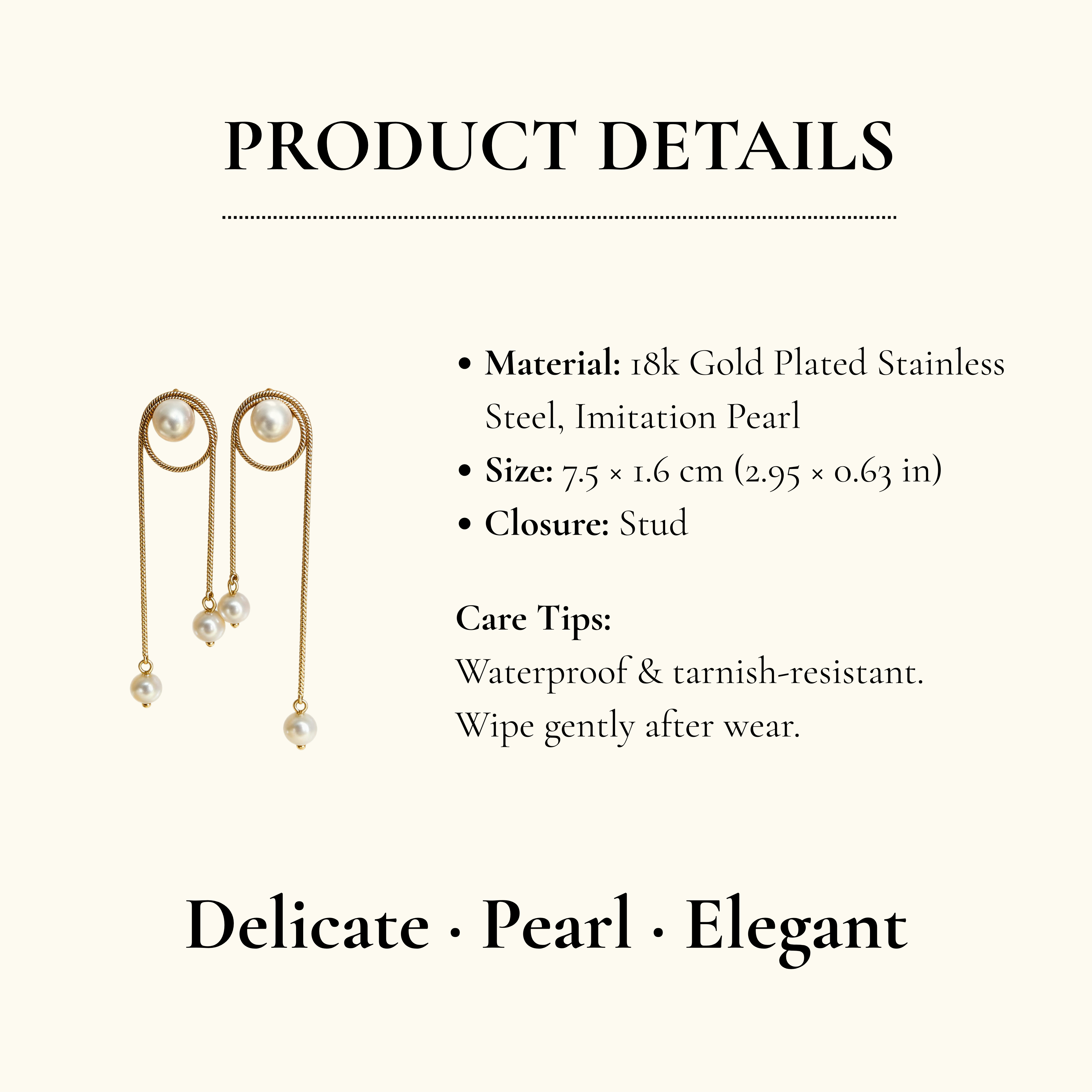 Gold Pearl Chain Drop Earrings