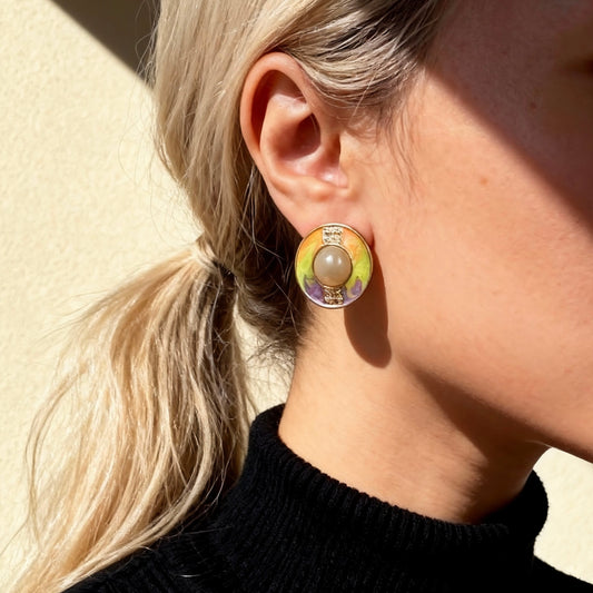 Color Enamel Round Stud Earrings