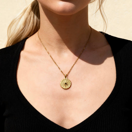 Gold Compass Star Pendant Necklace