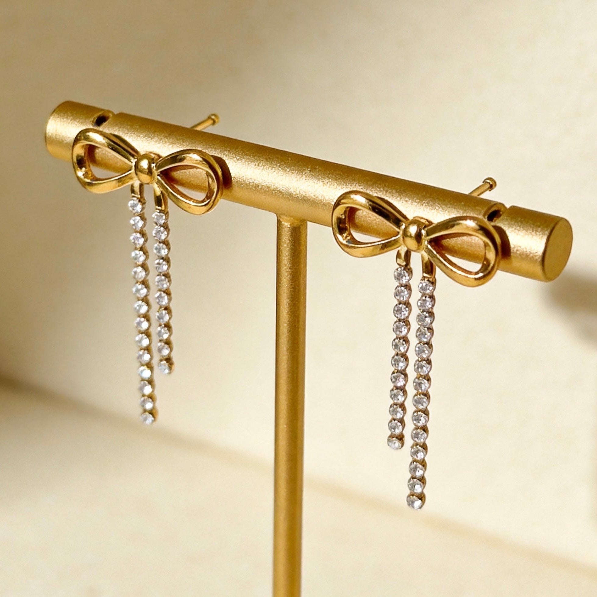 Gold Bow Drop Earrings