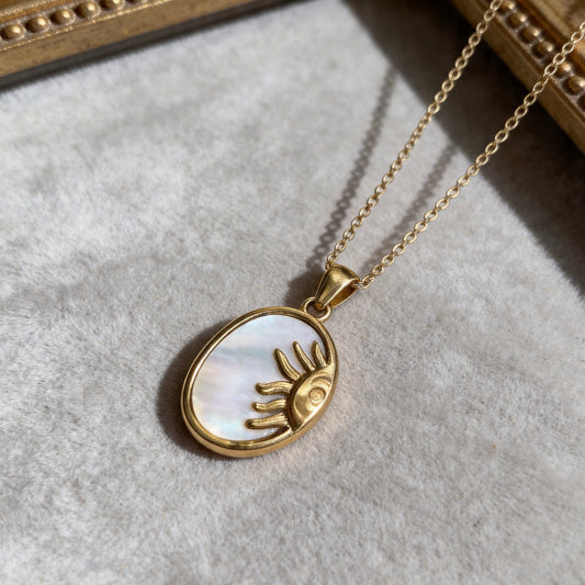 Solar Eye Mother-of-Pearl Pendant Necklace