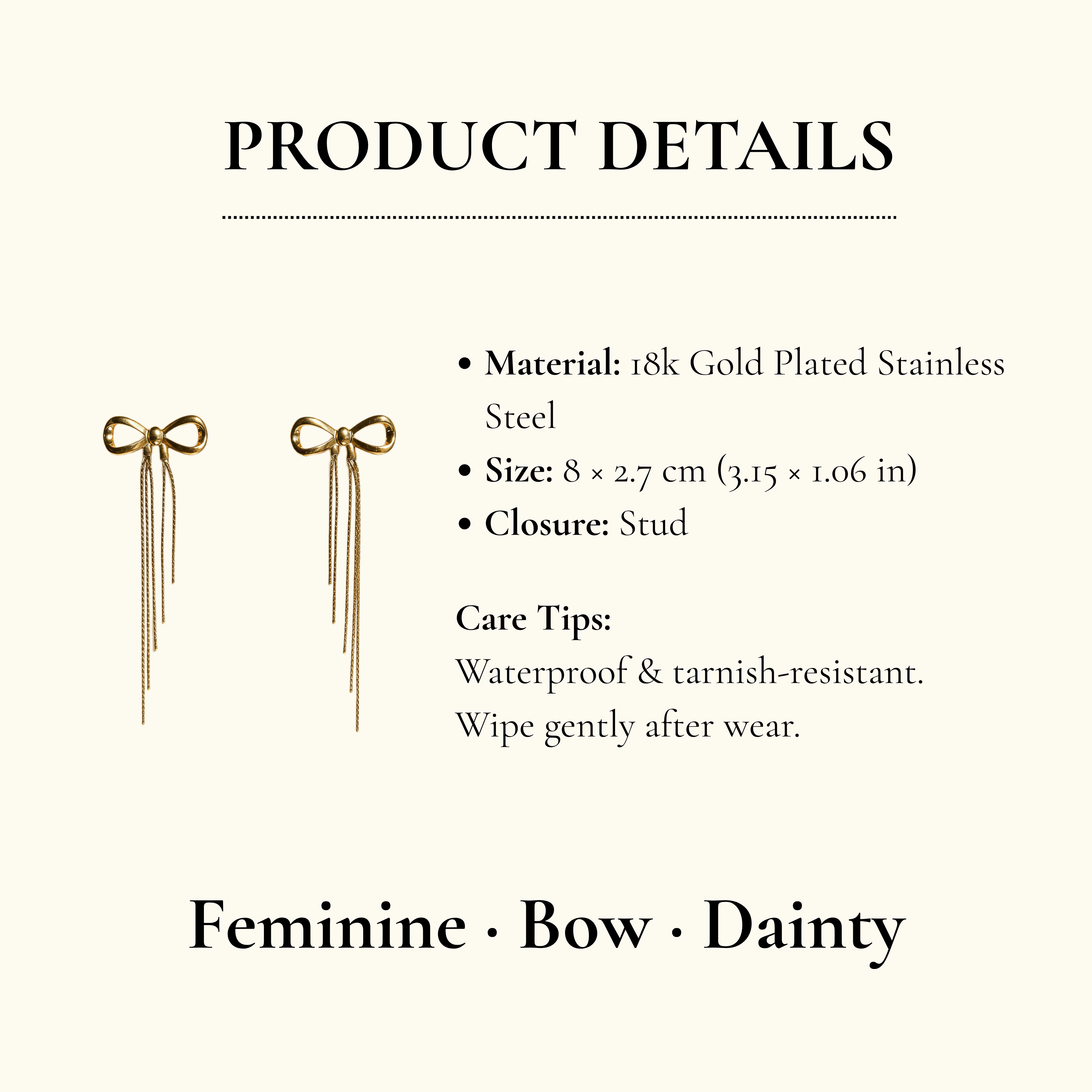 Gold Bow Tassel Chain Drop Earrings