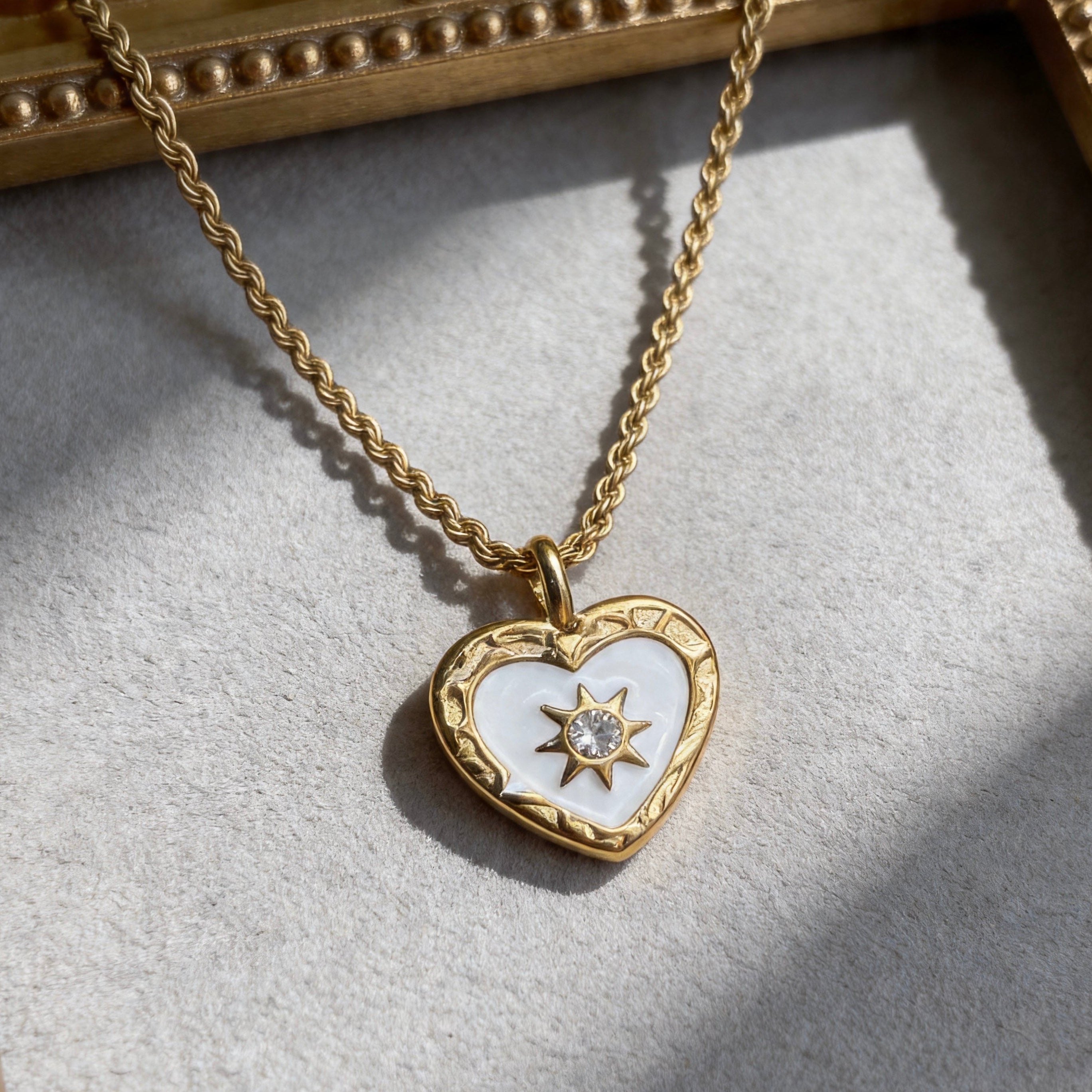 Gold Heart Sun Pendant Necklace