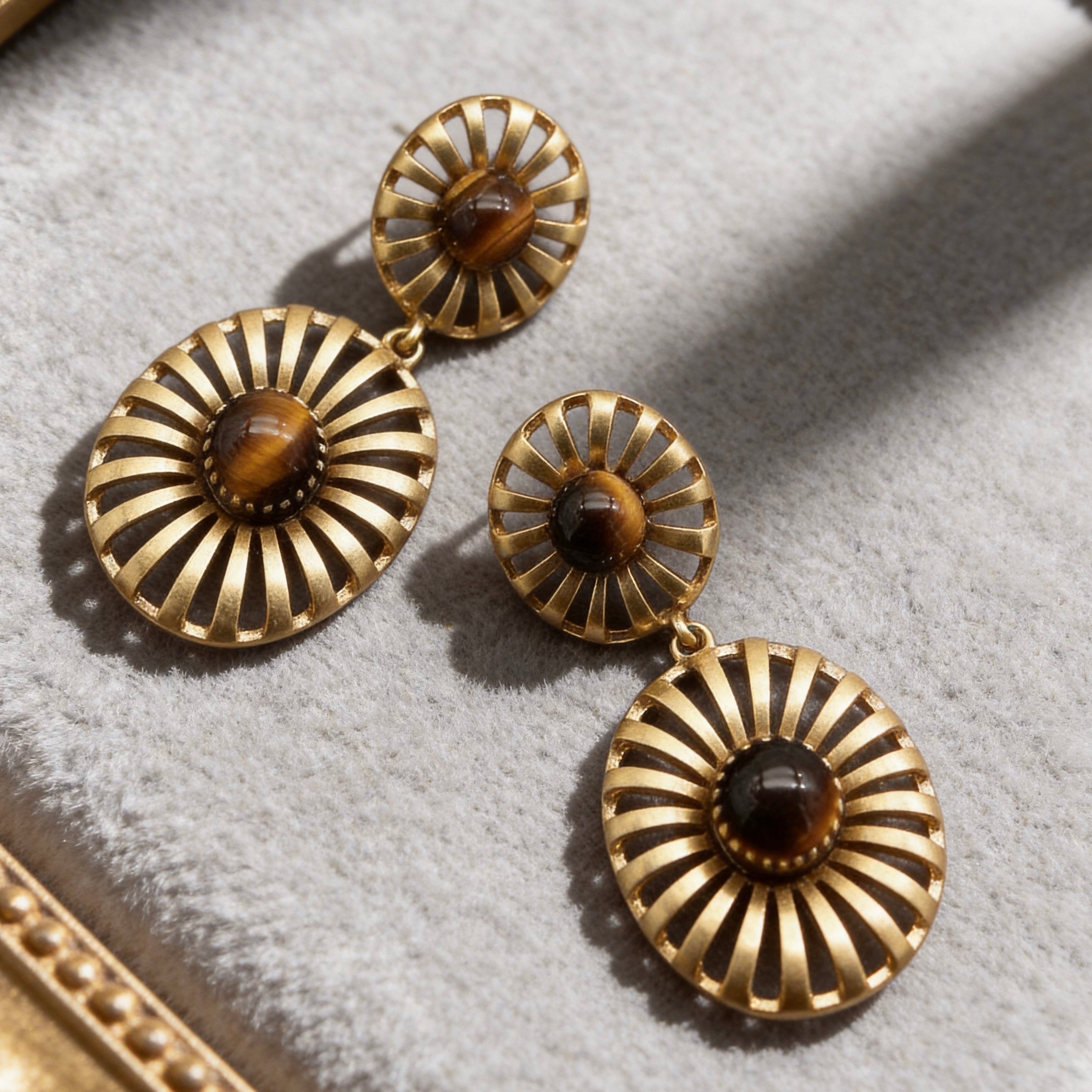 Tiger Eye Sunburst Drop Earrings