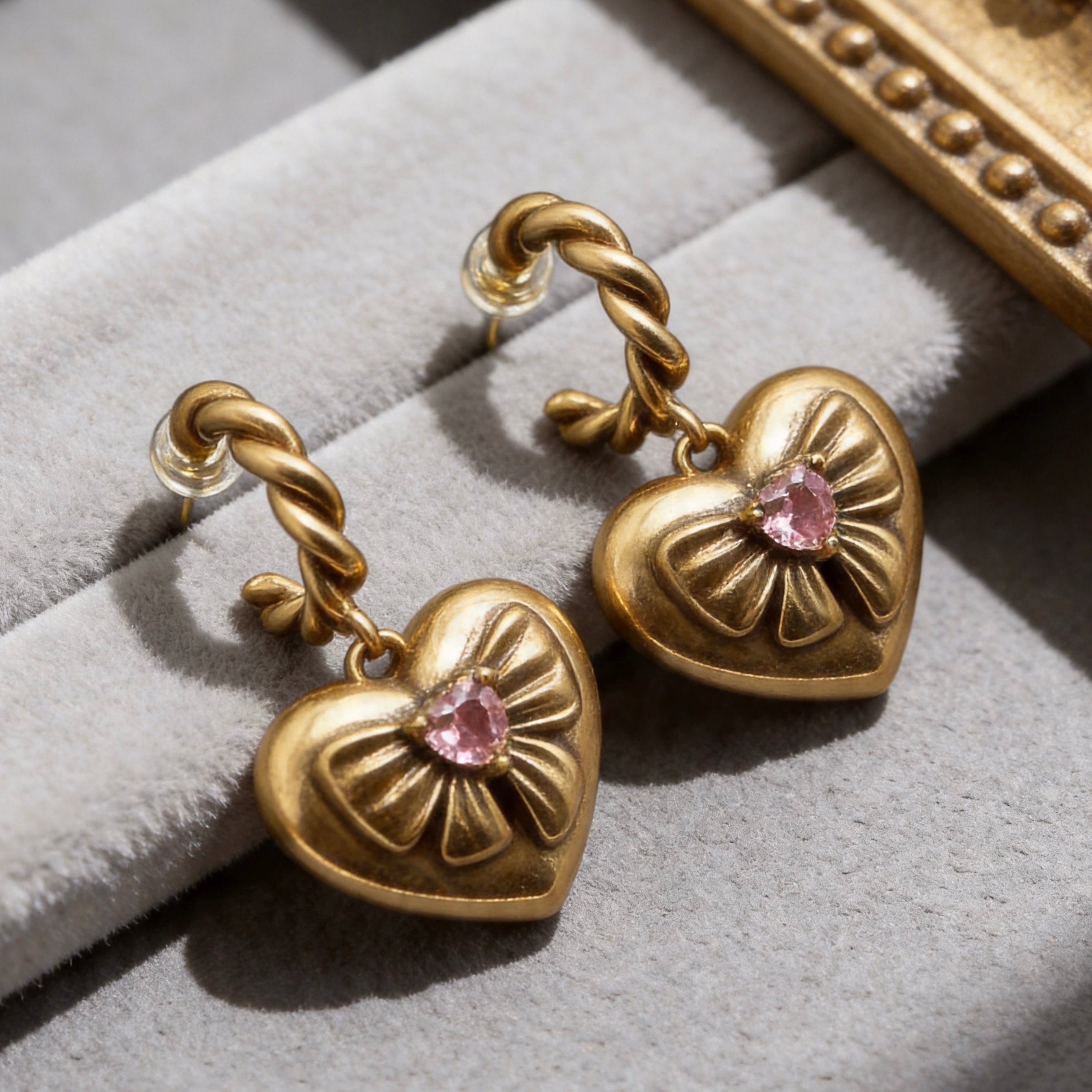 Gold Heart Bow Hoop Earrings