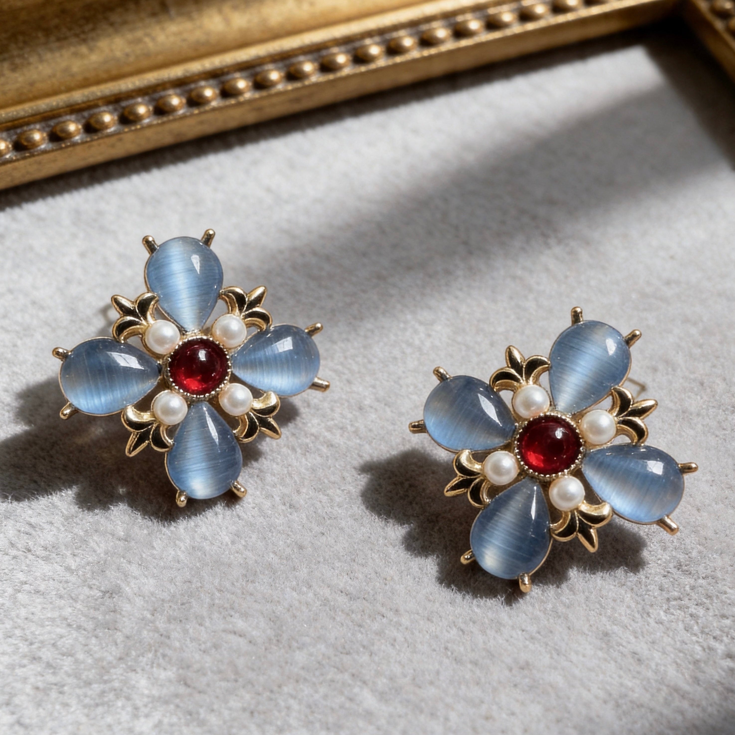 Blue Cat Eye Studs