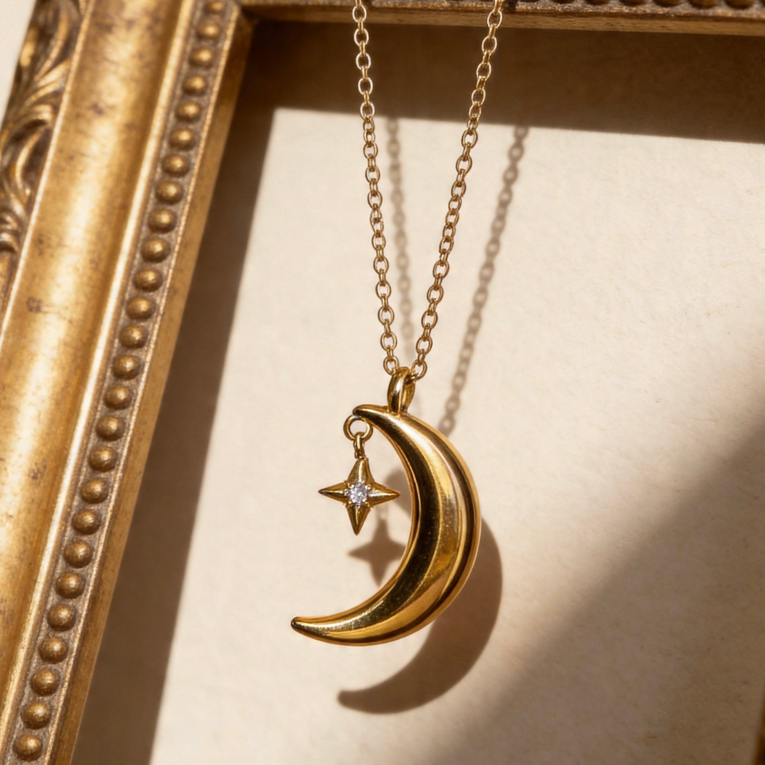 Crescent Moon Star Pendant Necklace