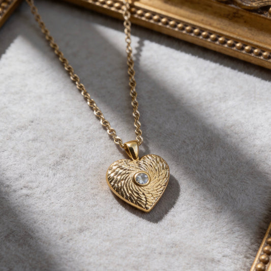 Gold Heart Textured Pendant Necklace