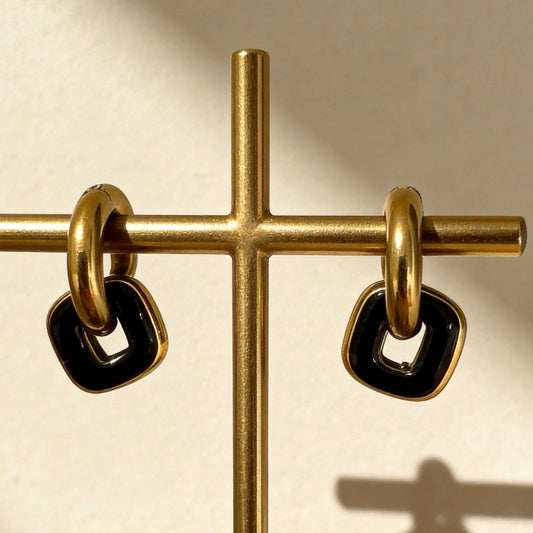 Gold & Black Linked Hoop Earrings