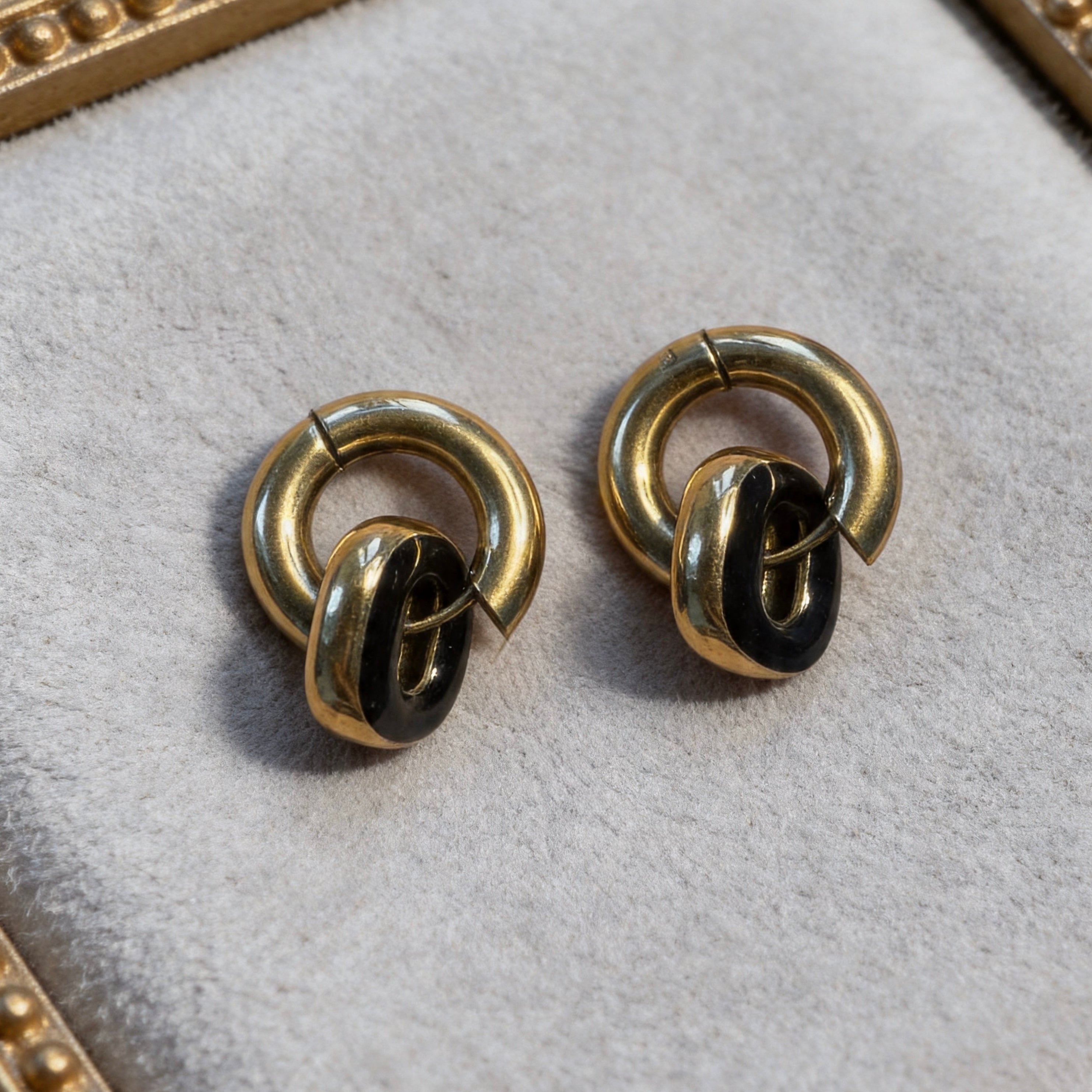 Gold & Black Linked Hoop Earrings
