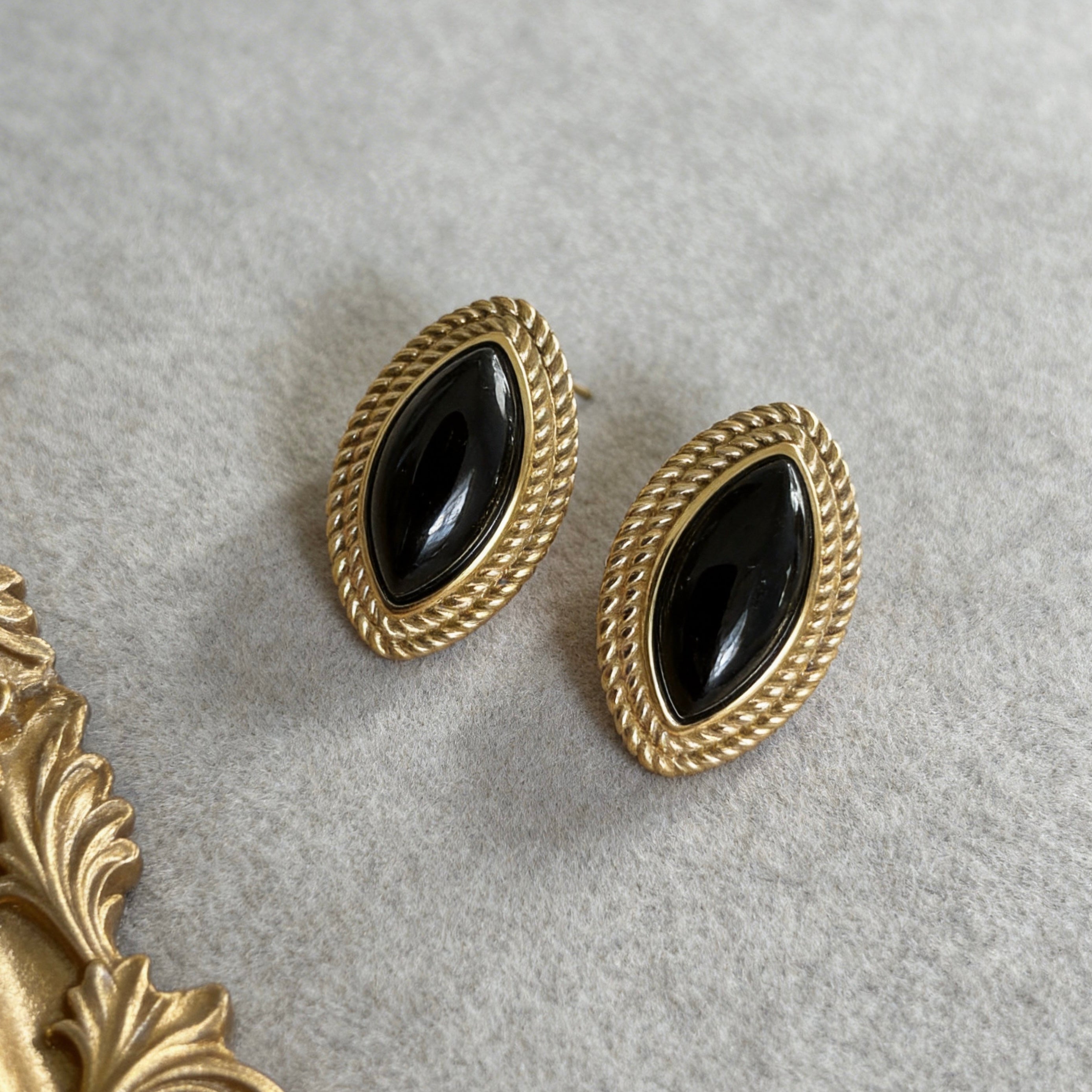 Vintage Black Onyx Stud Earrings