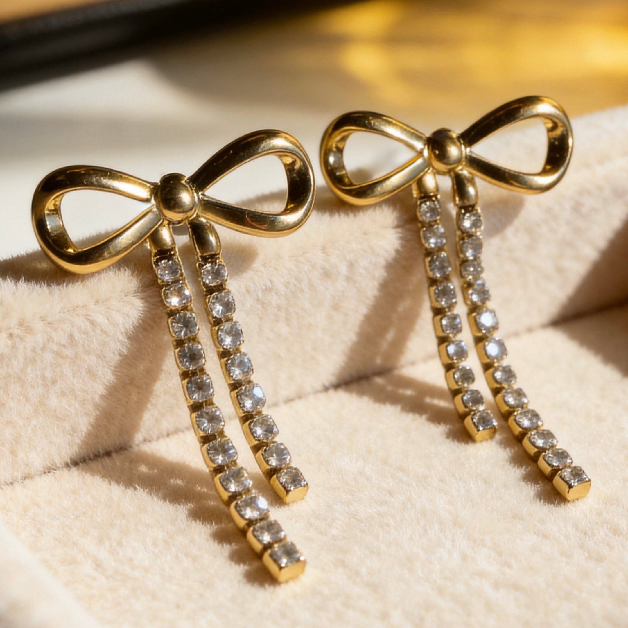 Gold Bow Drop Earrings