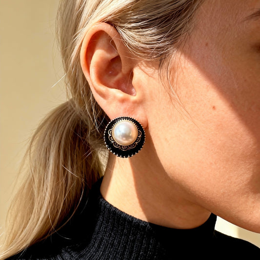 Vintage Black Gold Pearl Studs