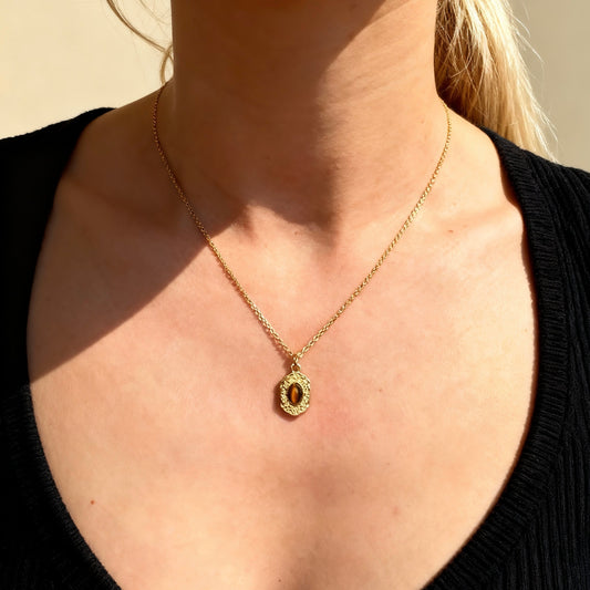 Tiger Eye Engraved Frame Necklace