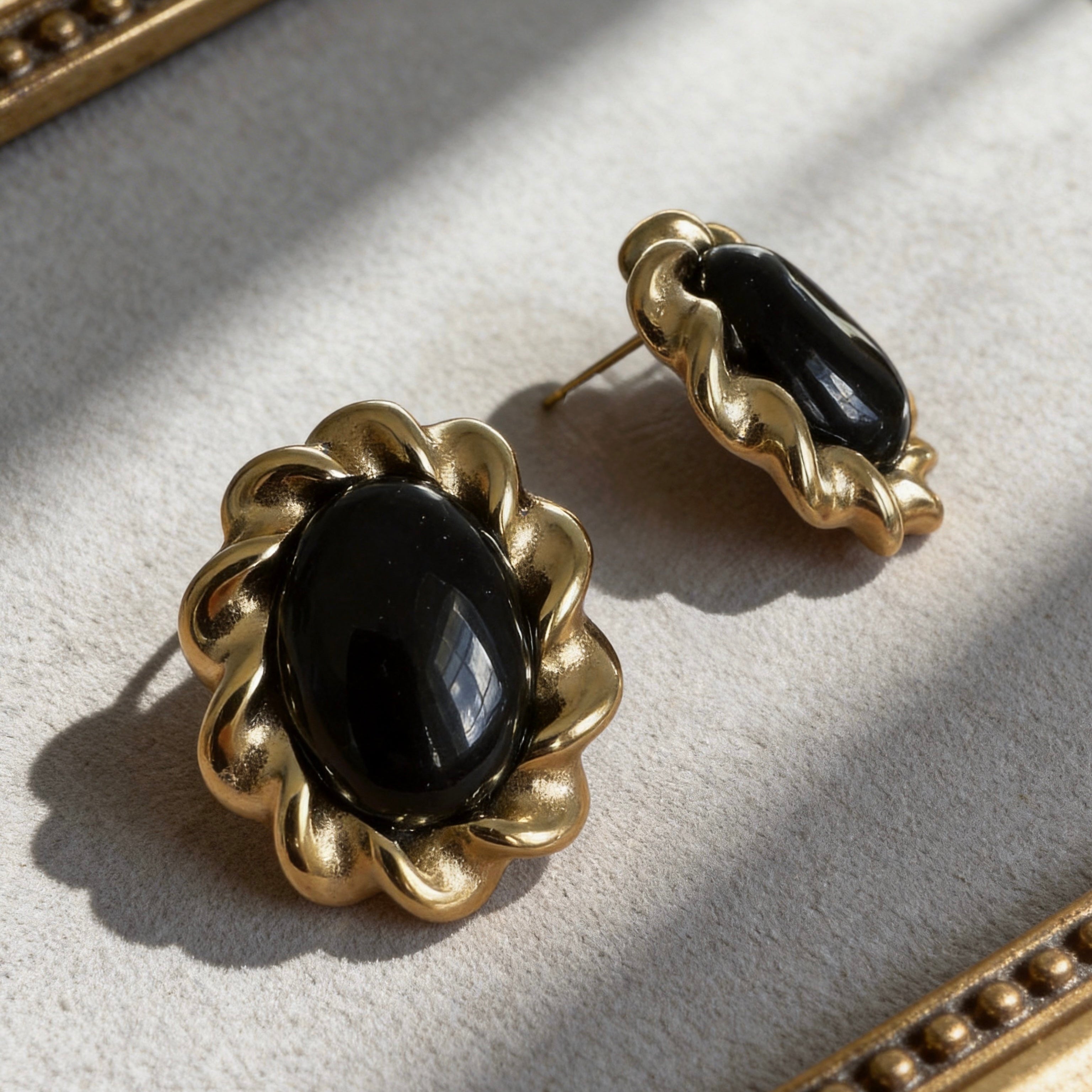 Vintage Black Onyx Stud Earrings