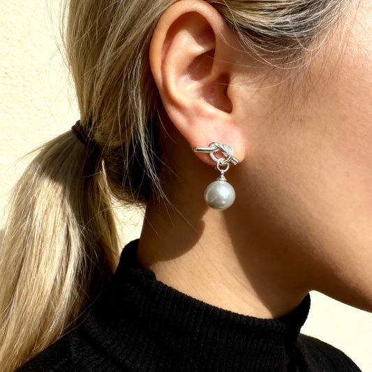 Grey Pearl Knot Earrings