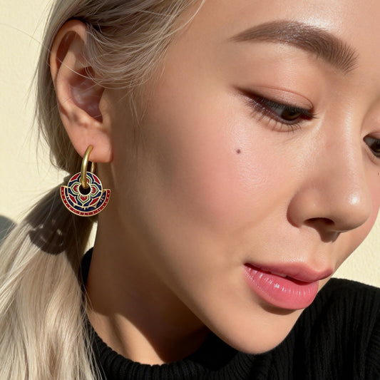 Vintage Enamel Floral Hoop Earrings
