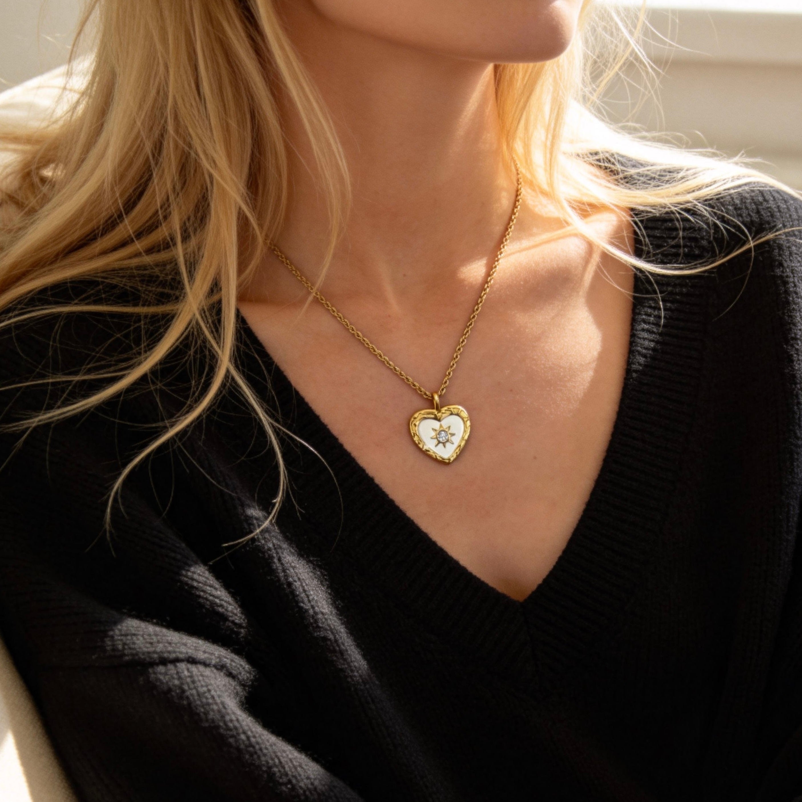 Gold Heart Sun Pendant Necklace