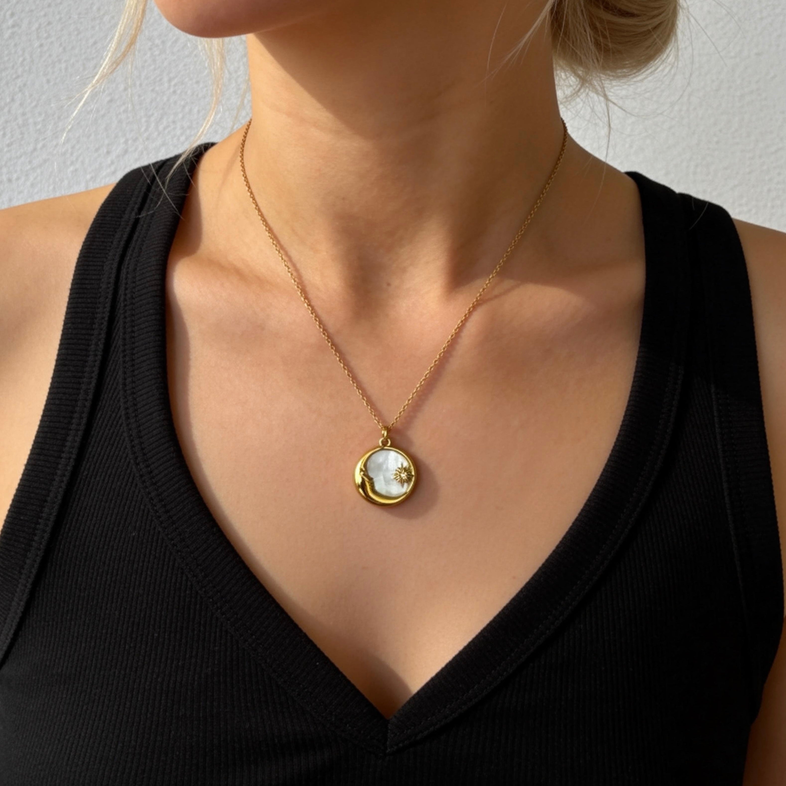 Sun & Moon Mother-of-Pearl Pendant Necklace
