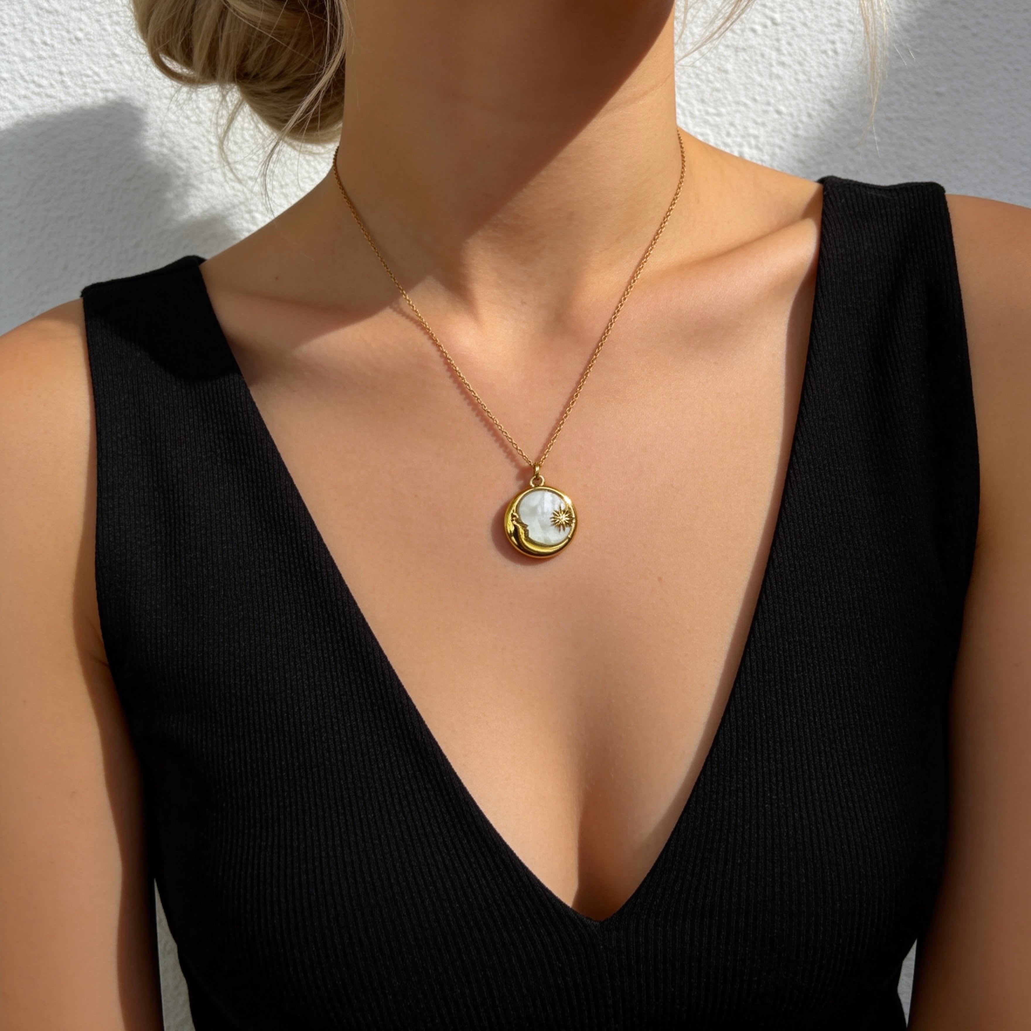Sun & Moon Mother-of-Pearl Pendant Necklace