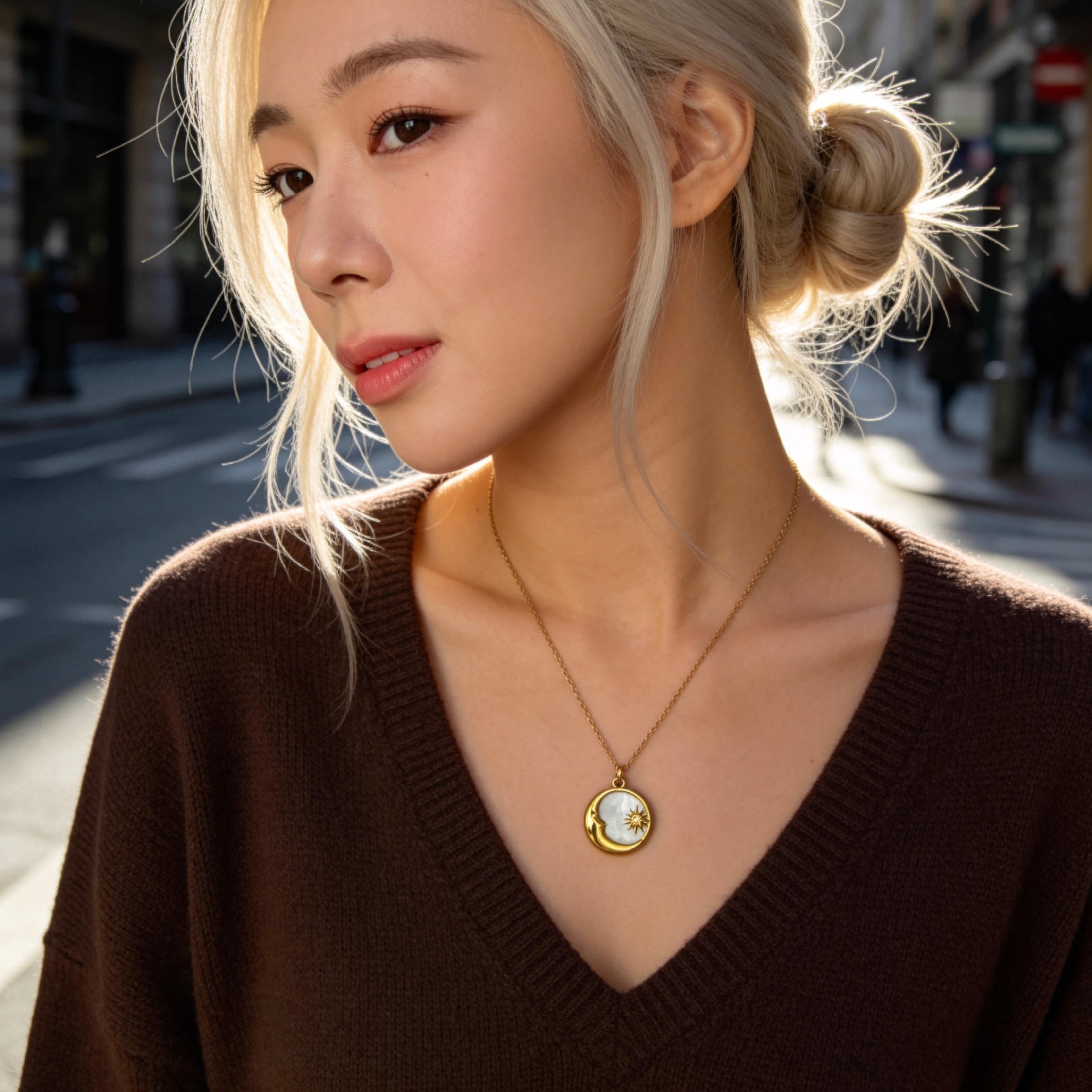 Sun & Moon Mother-of-Pearl Pendant Necklace
