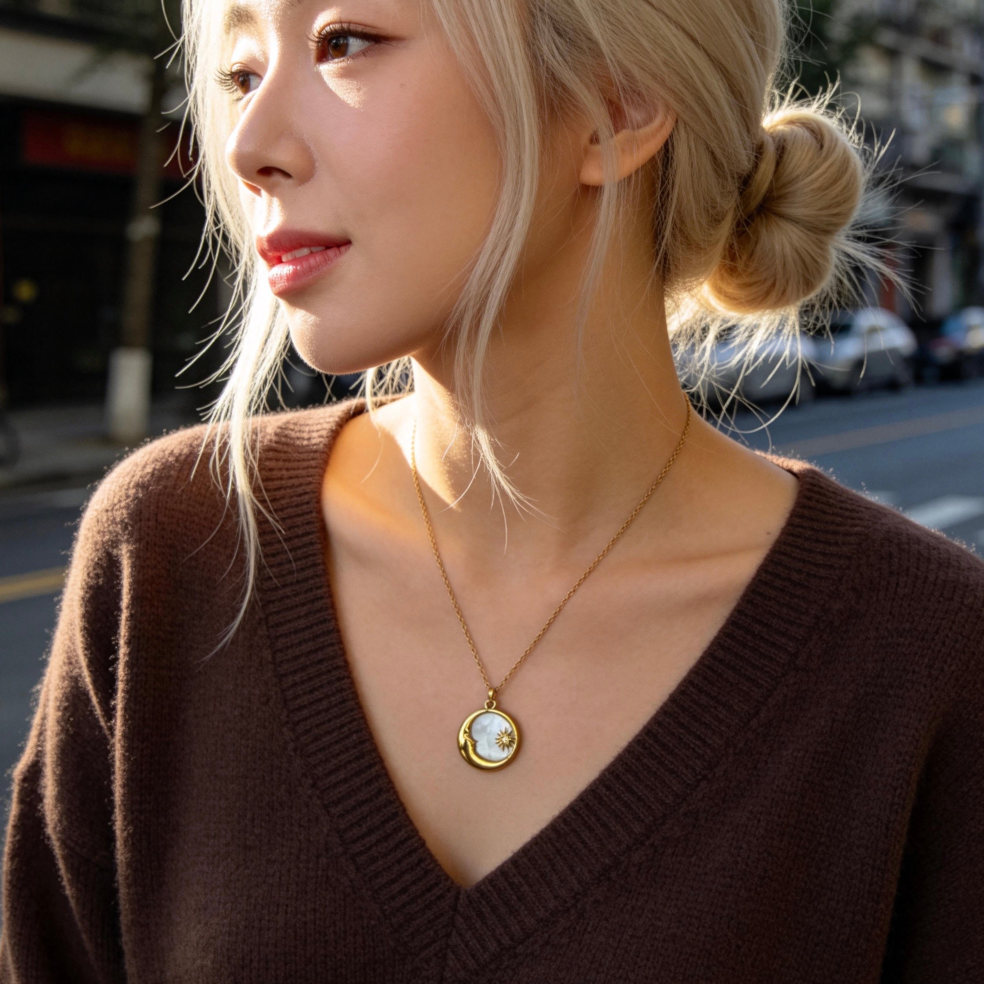 Sun & Moon Mother-of-Pearl Pendant Necklace