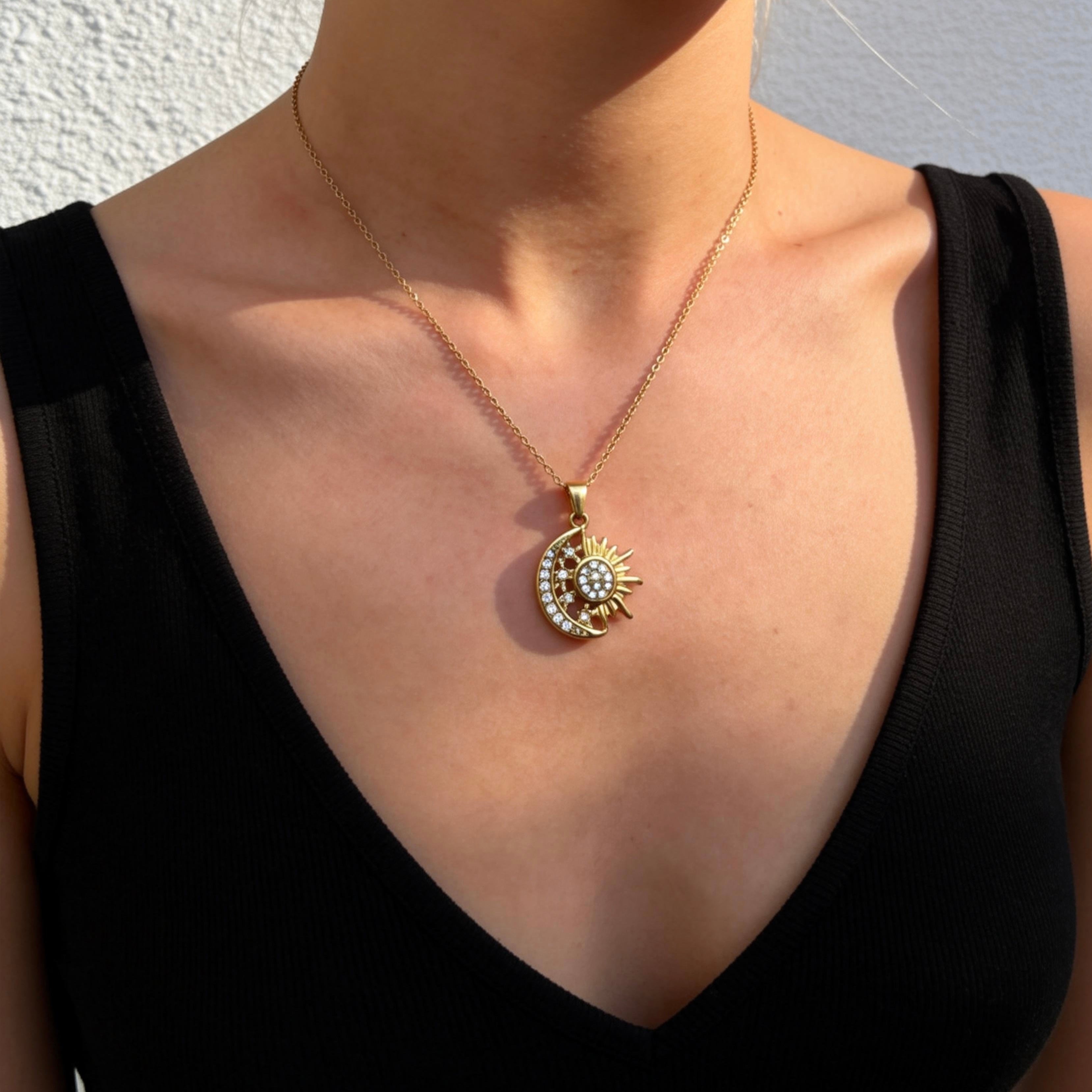 Sun & Moon Crystal Pendant Necklace