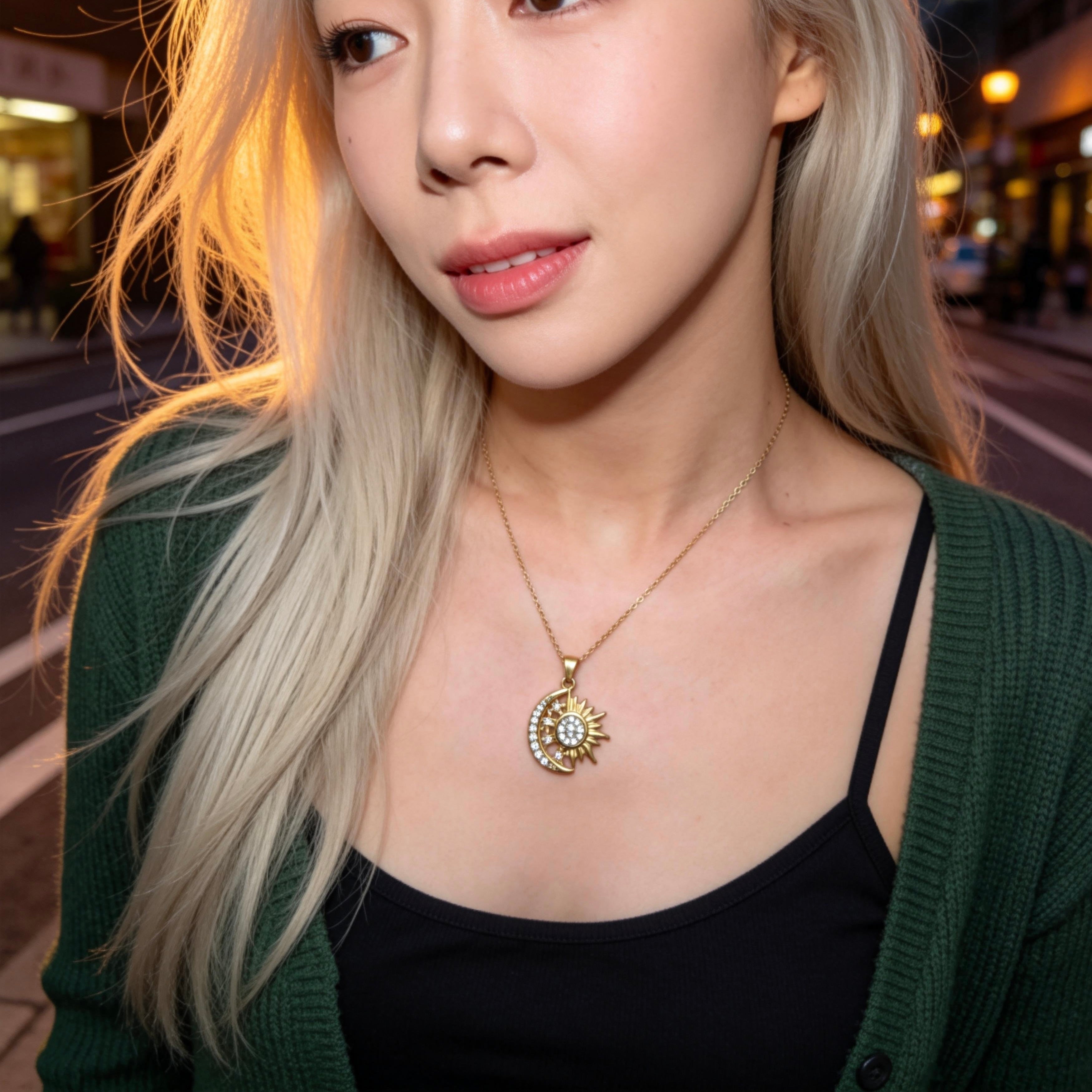 Sun & Moon Crystal Pendant Necklace