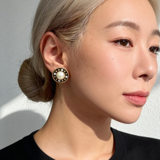 Vintage Pearl & Crystal Stud Earrings