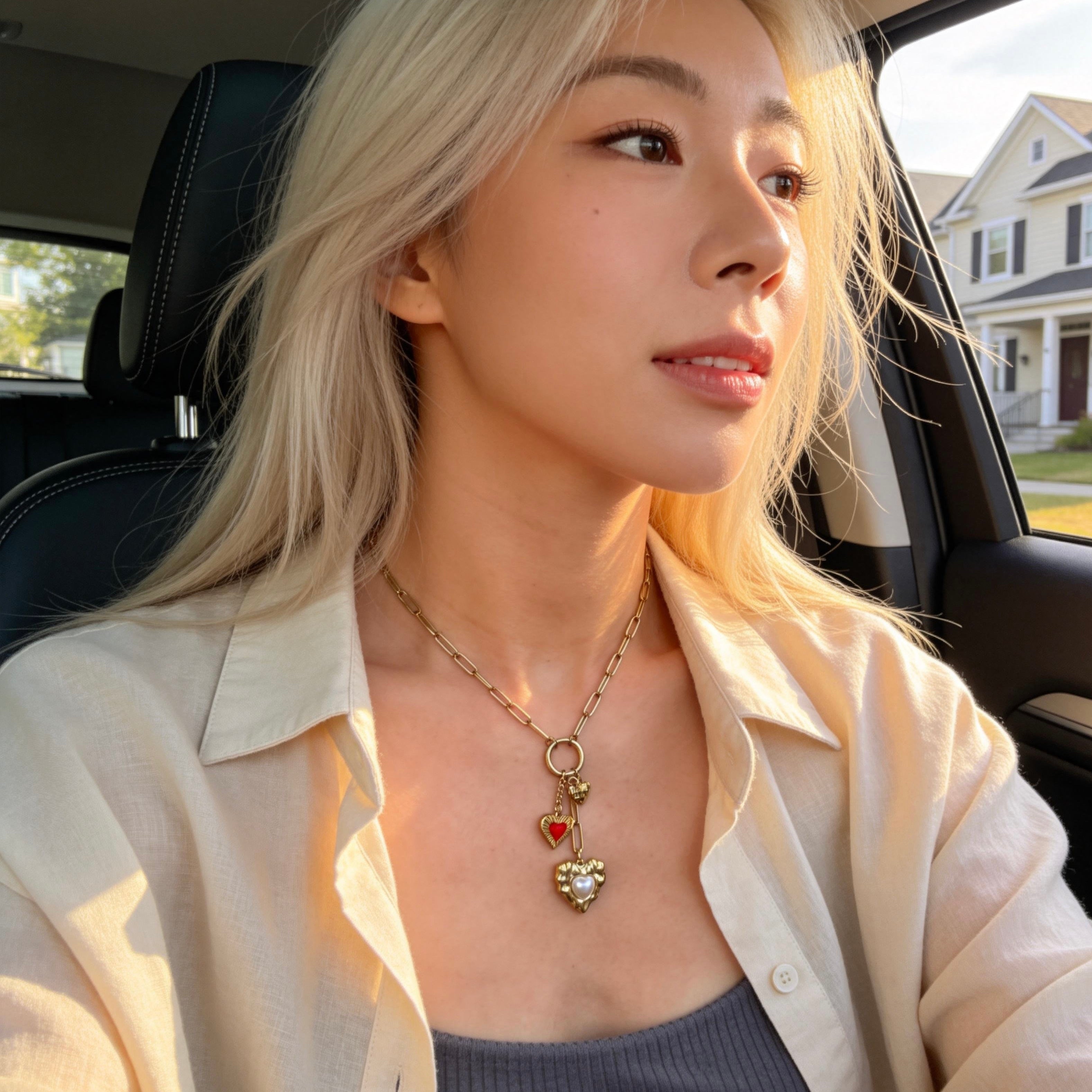 Gold Multi Heart Charm Necklace