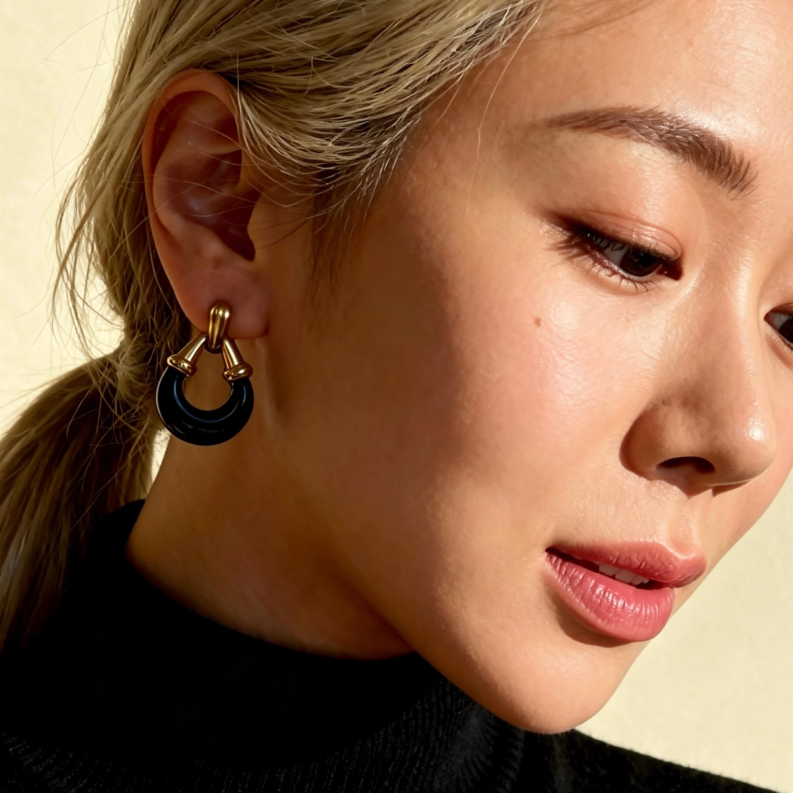 Black Gold Hoop Earrings