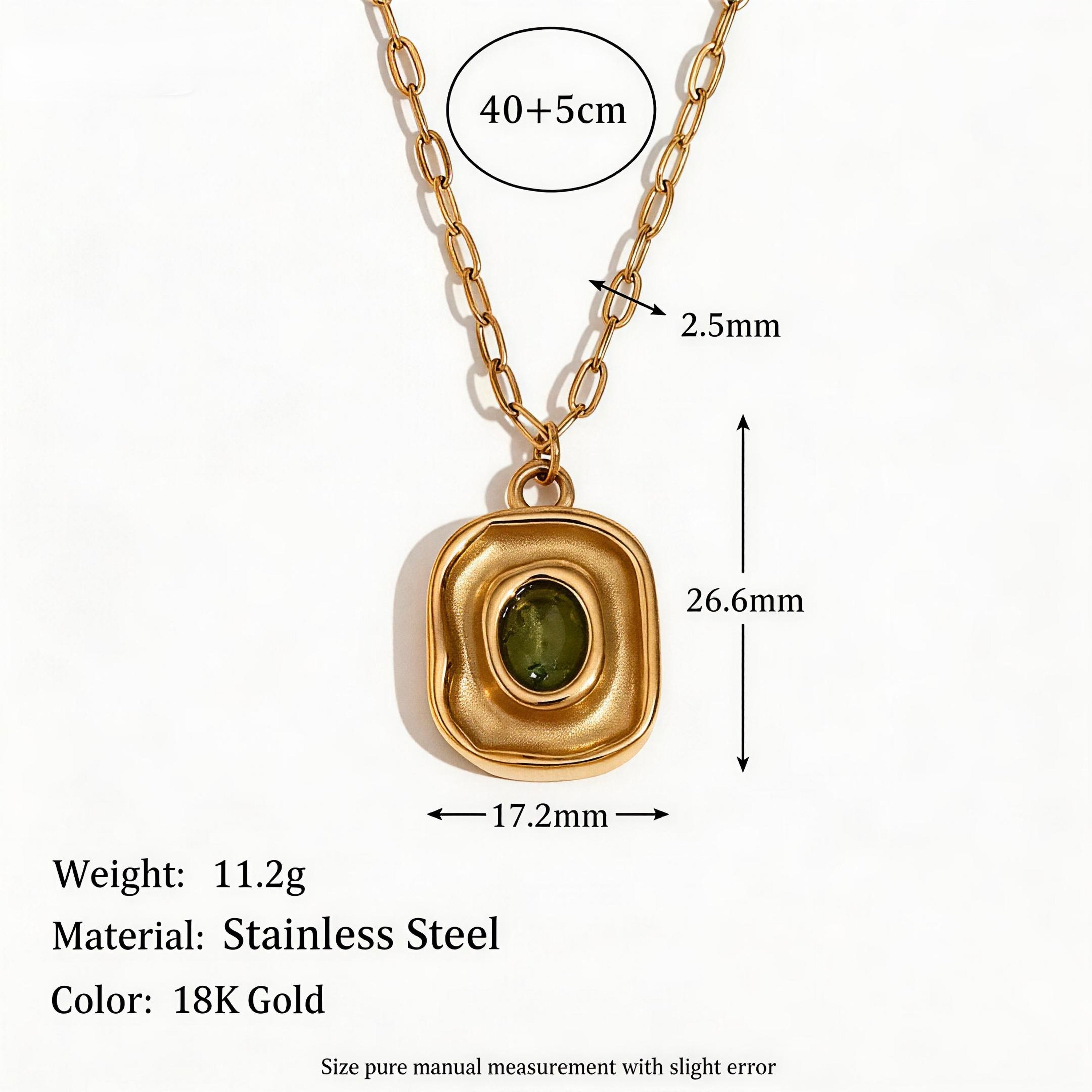 Gold Green Gemstone Square Pendant Necklace