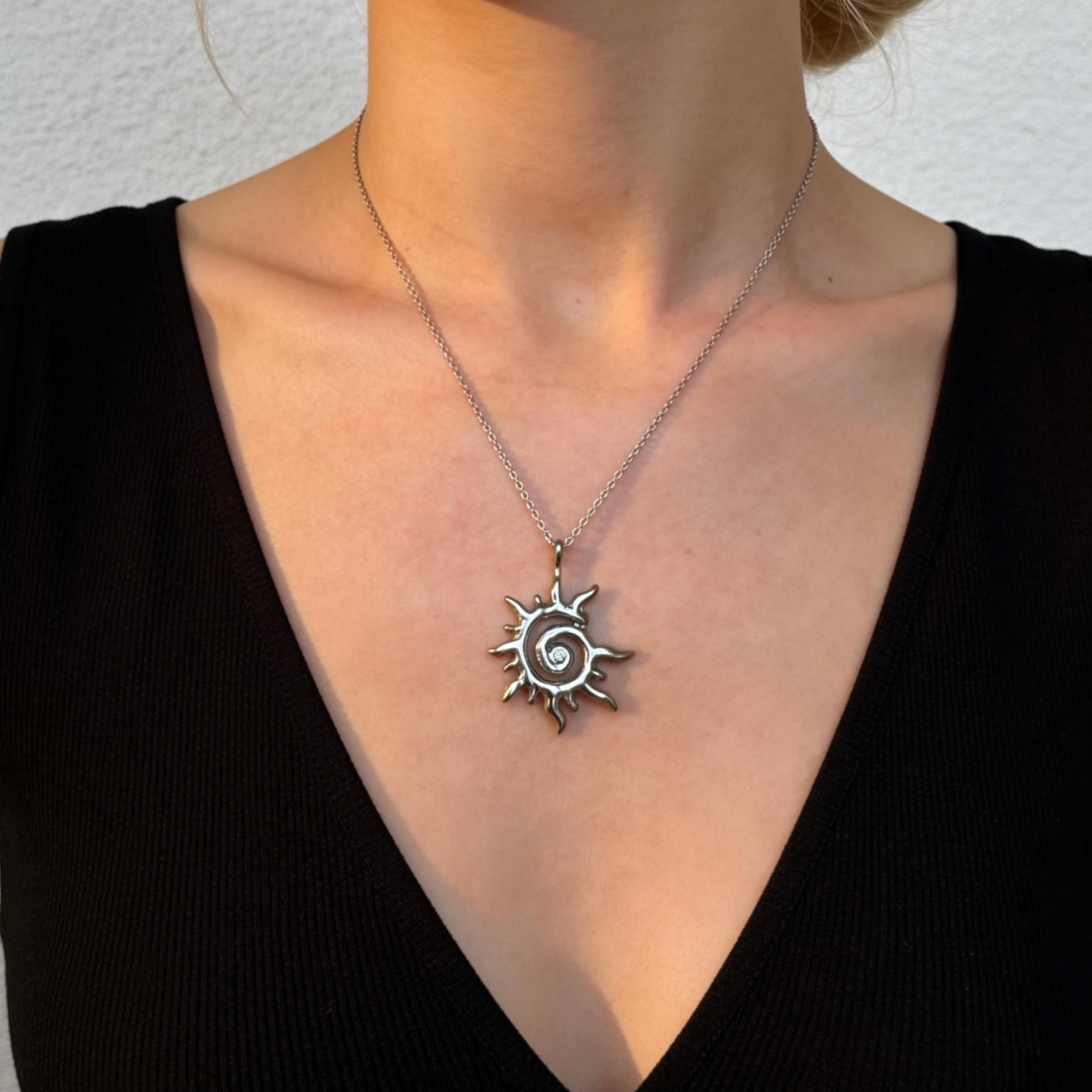 Stainless Steel Sun Spiral Pendant Necklace
