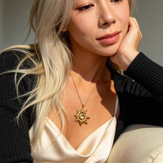 Gold Sun Spiral Pendant Necklace