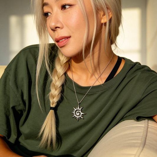 Stainless Steel Sun Spiral Pendant Necklace