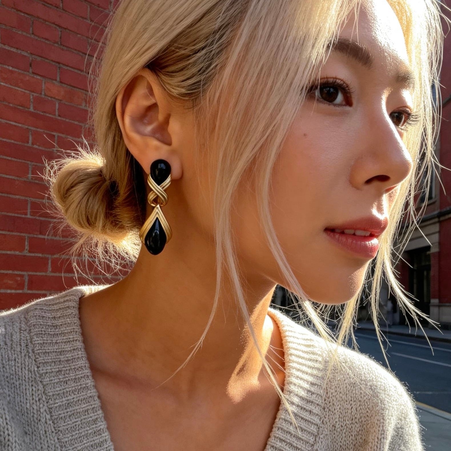 Black Onyx Teardrop Gold Drop Earrings