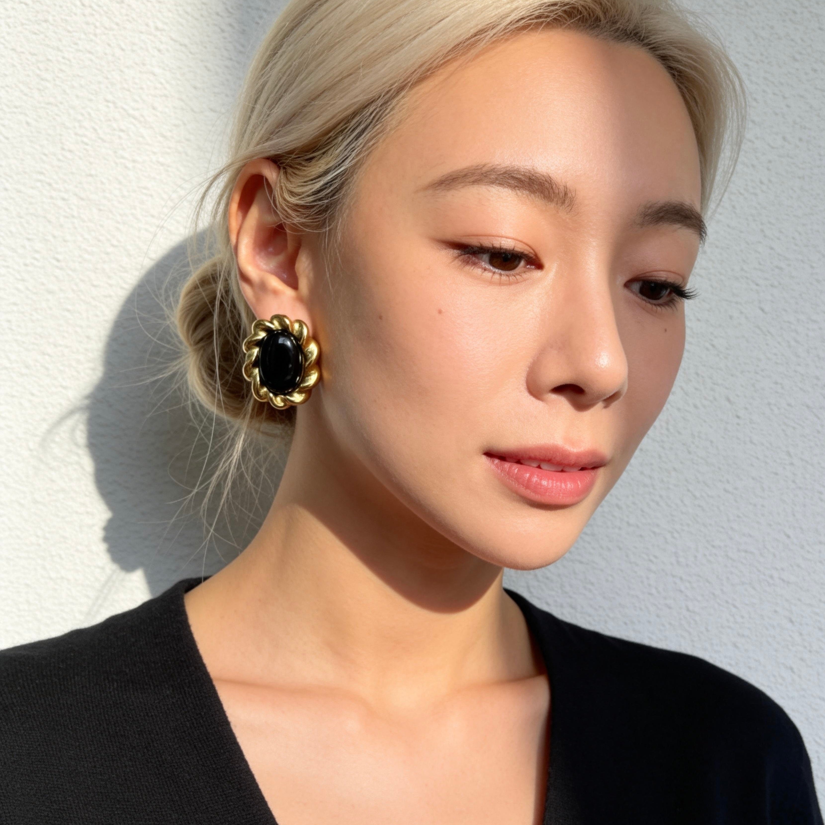 Vintage Black Onyx Stud Earrings