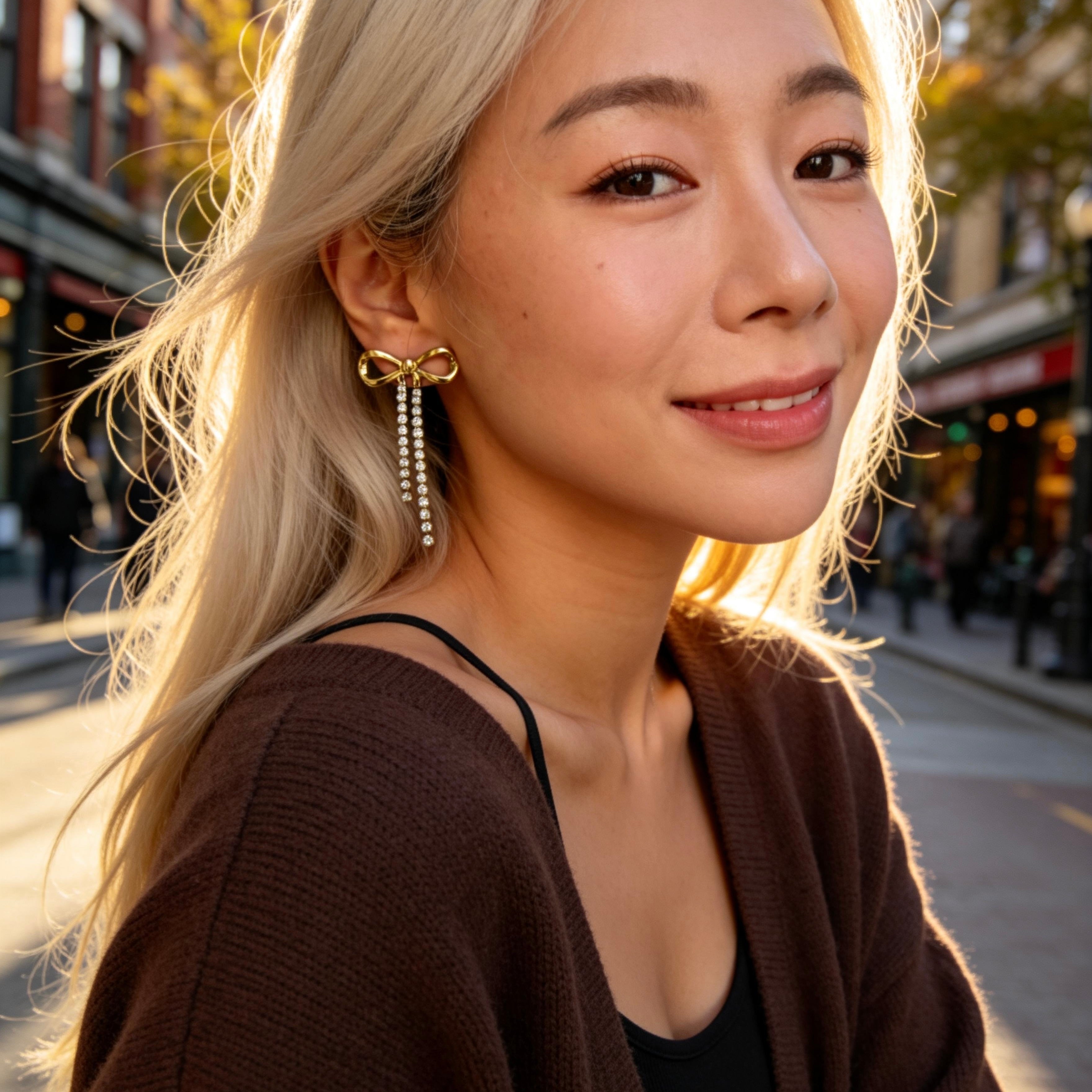 Gold Bow Drop Earrings