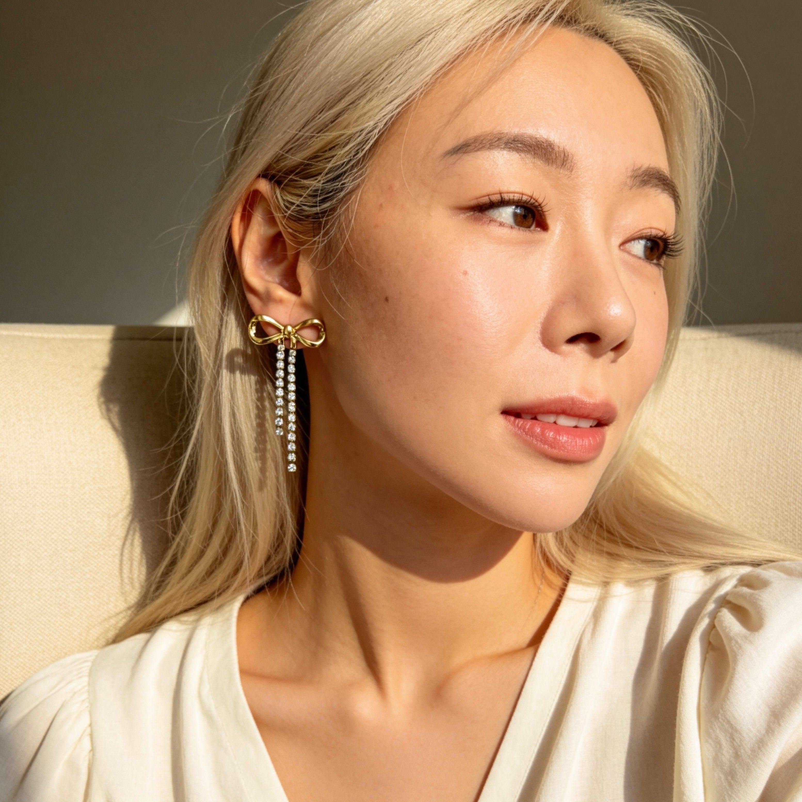Gold Bow Drop Earrings