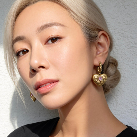 Gold Heart Bow Hoop Earrings